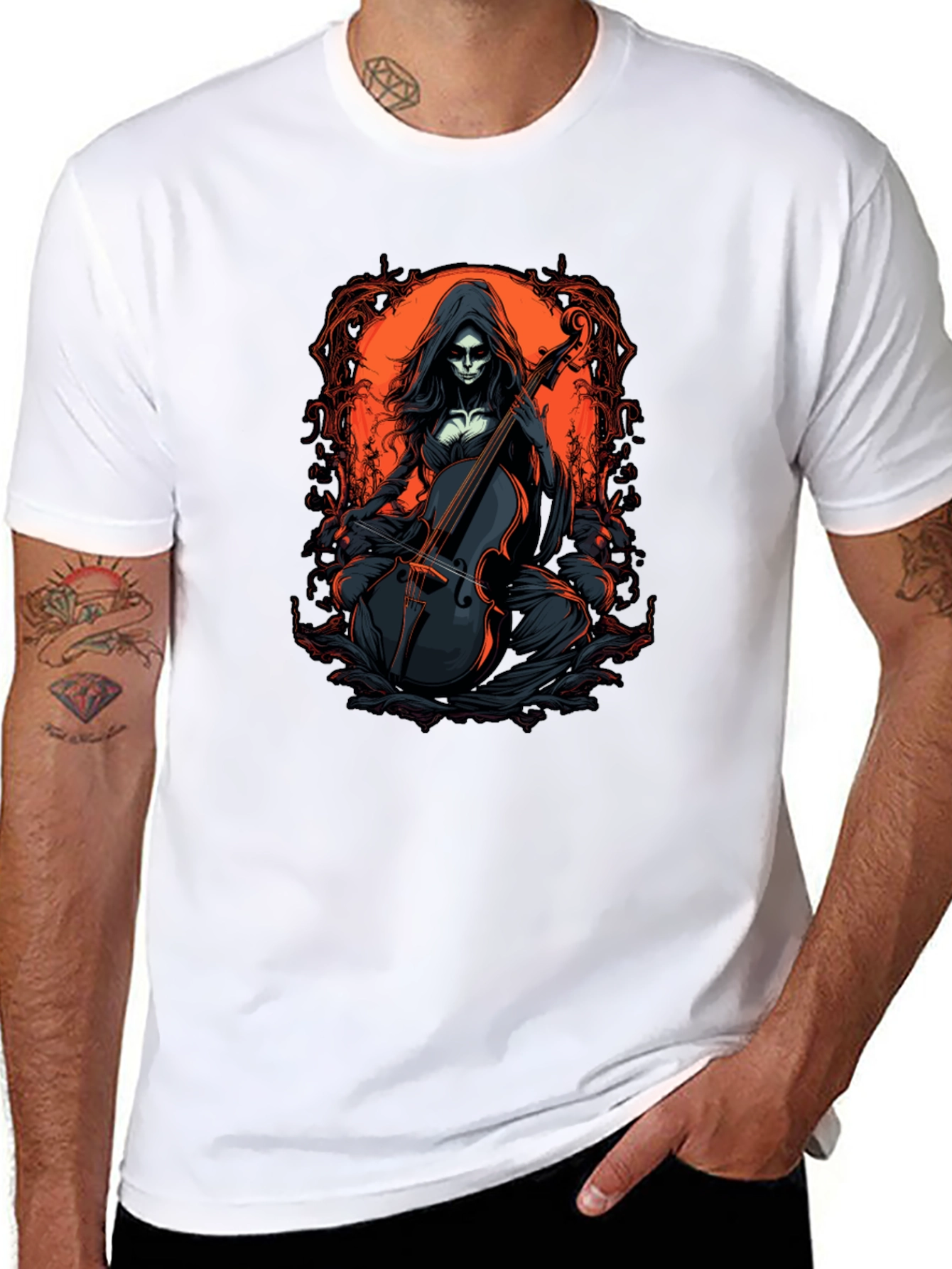 Black Grim Reaper Cello T-Shirt view 8