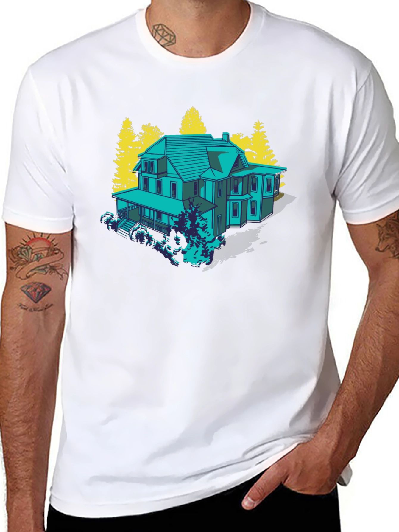 Black Haunted House Graphic Tee - Novelty T-Shirt view 8