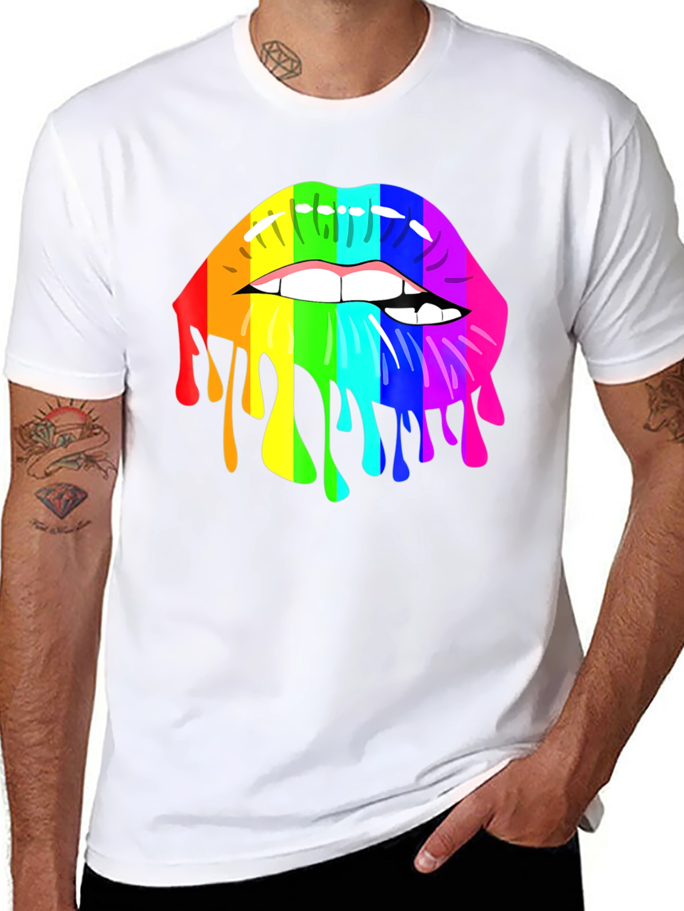 Black Rainbow Lips Graphic T-Shirt - Unisex Black Tee view 8