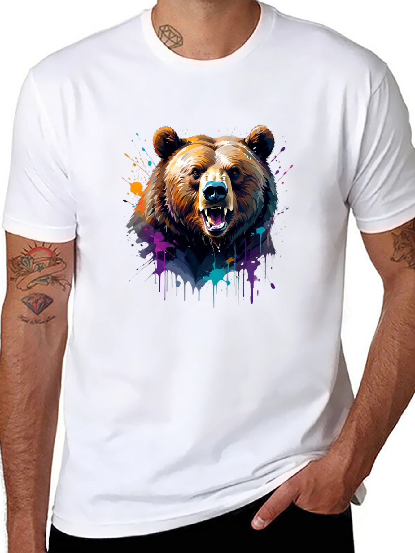 Black Bear Graphic Tee - Colorful Animal Print Shirt view 8