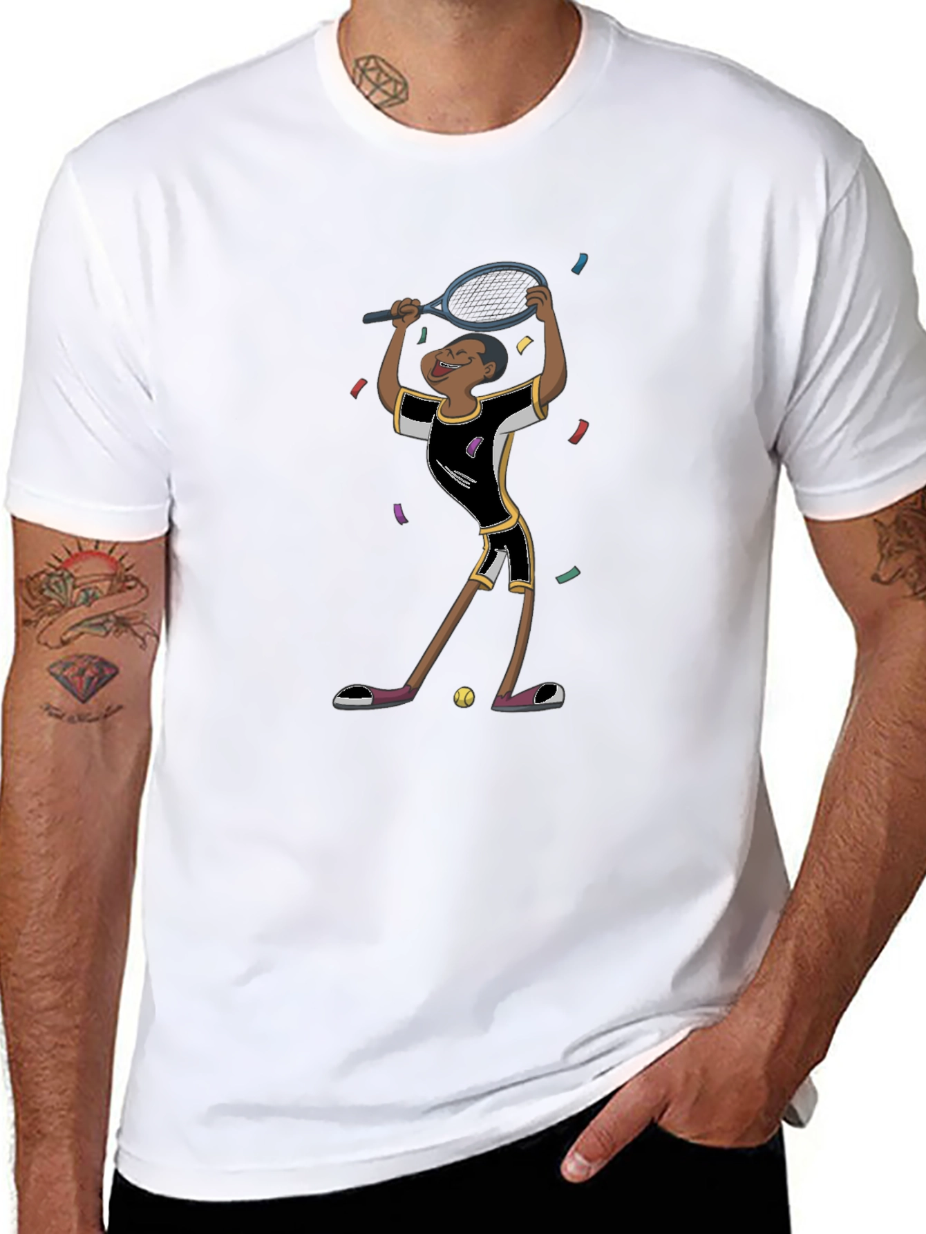 Black Tennis Player Graphic T-Shirt - Black Cotton Tee view 8