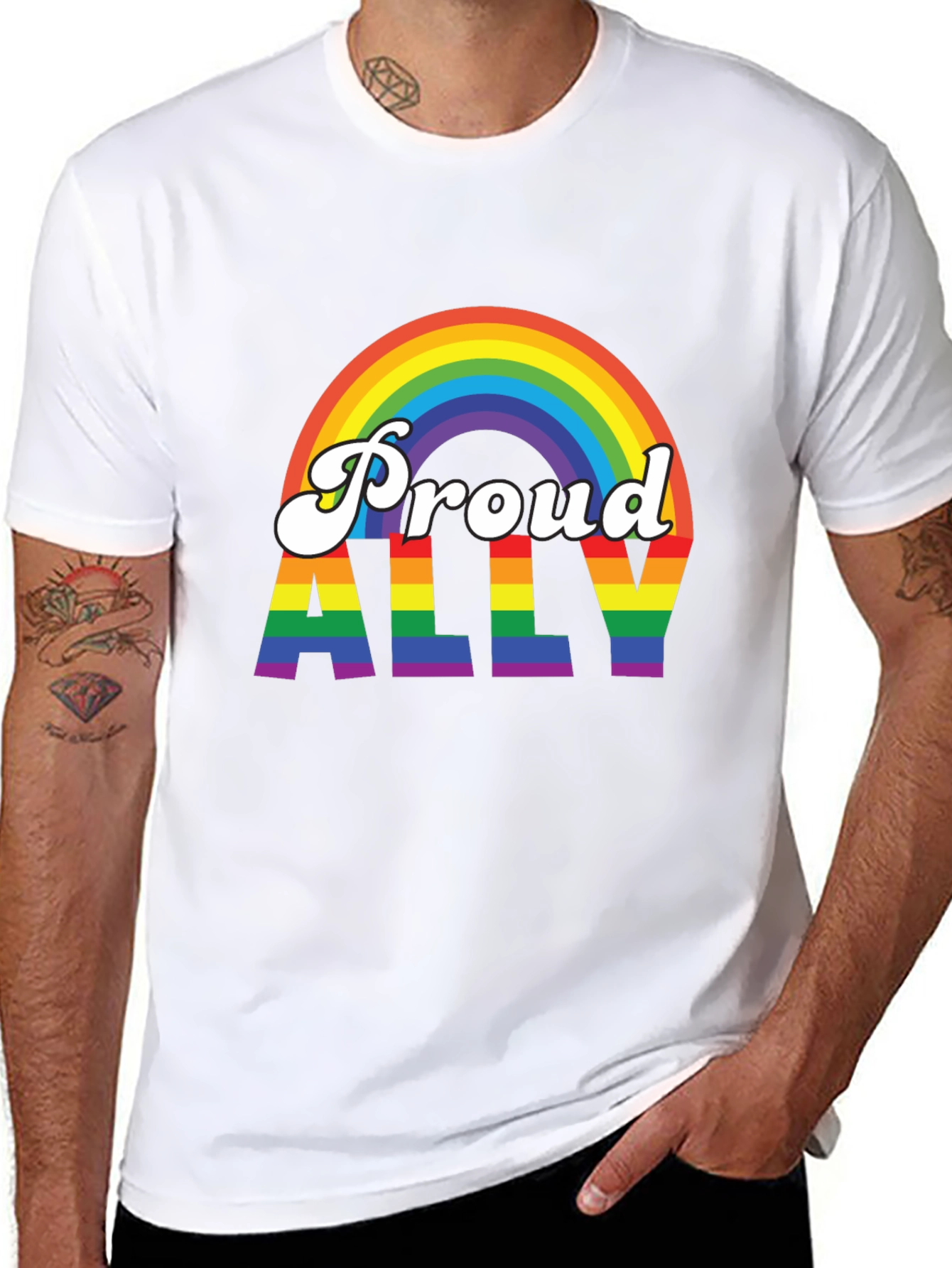 Black Proud Ally Rainbow Graphic T-Shirt view 8