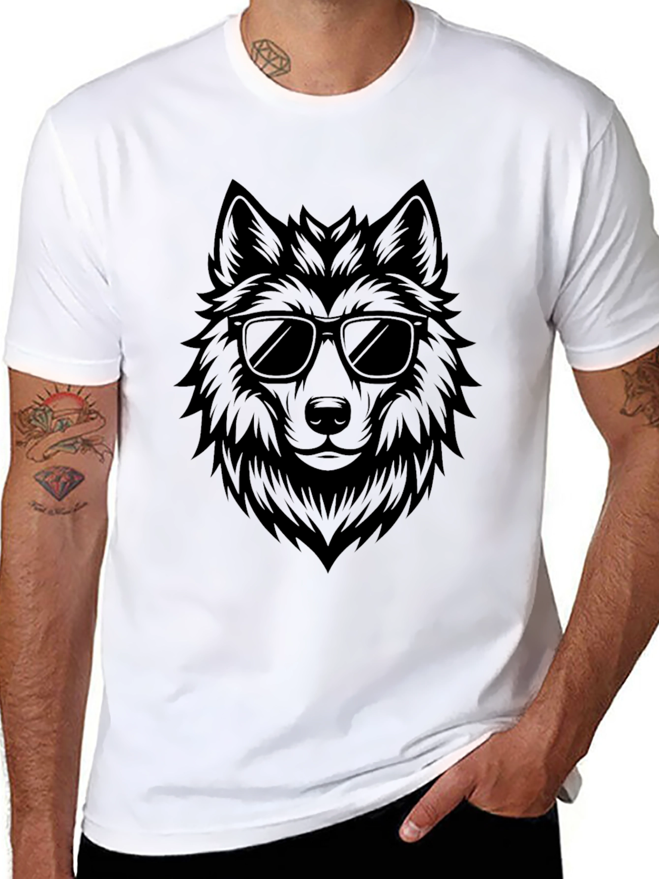 Black Cool Wolf Graphic T-Shirt - Black view 8