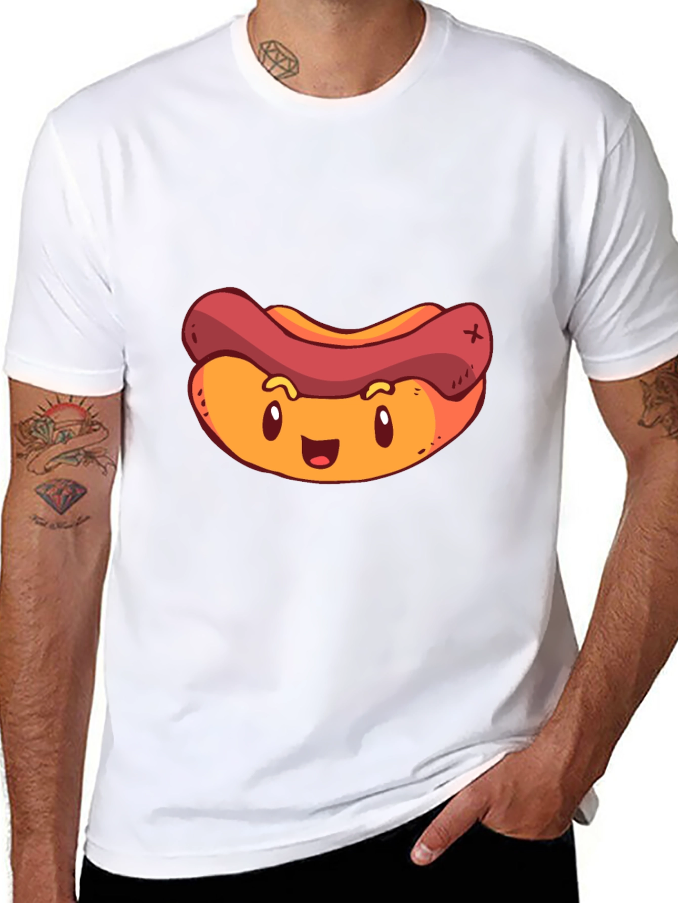 Black Cartoon Hotdog Graphic T-Shirt - Black view 8
