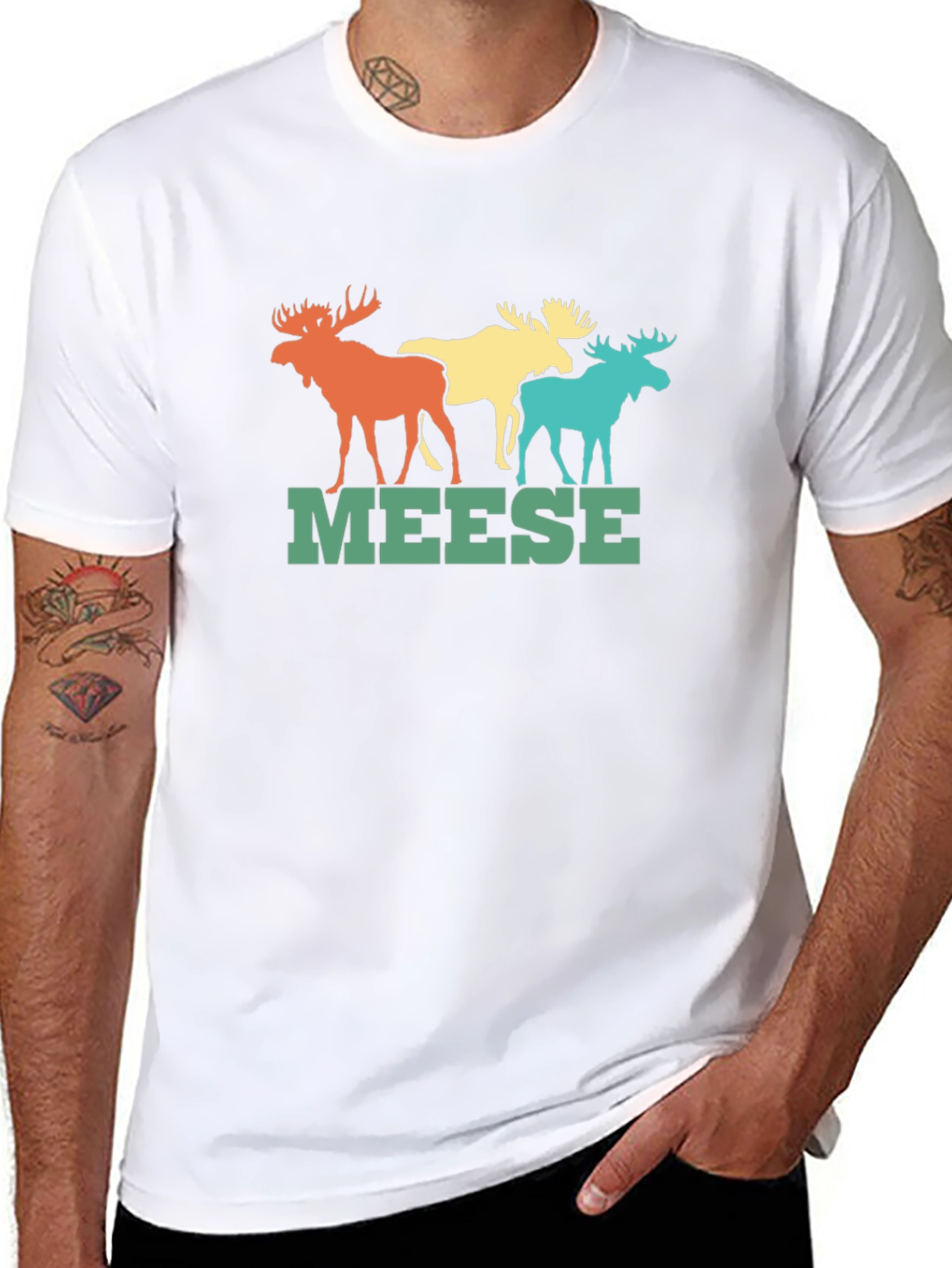 Black Retro Meese T-Shirt: Colorful Moose Graphic Tee view 8