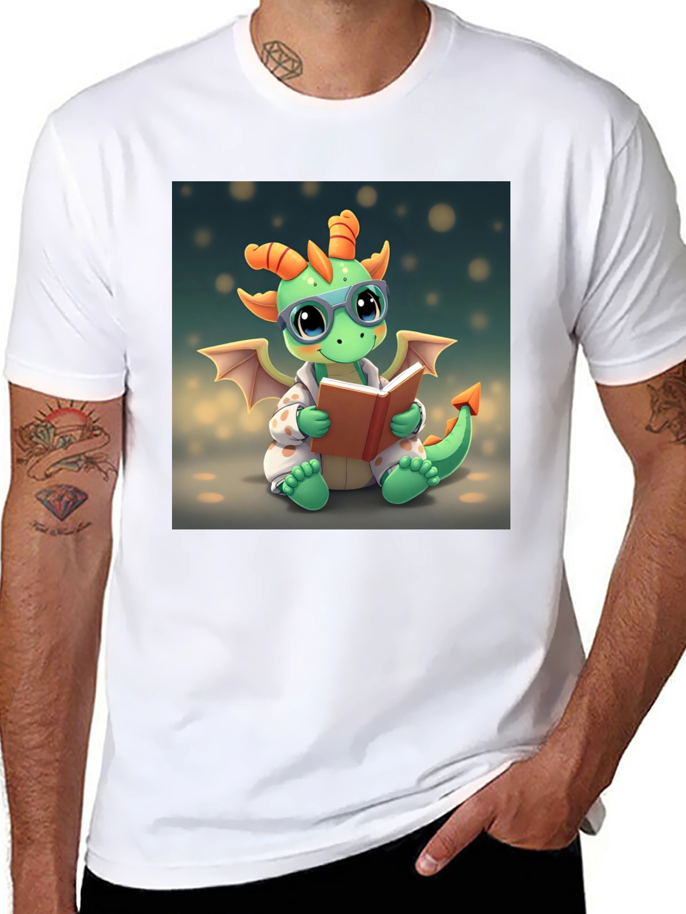 Black Cute Dragon Reading Book Graphic Tee view 8