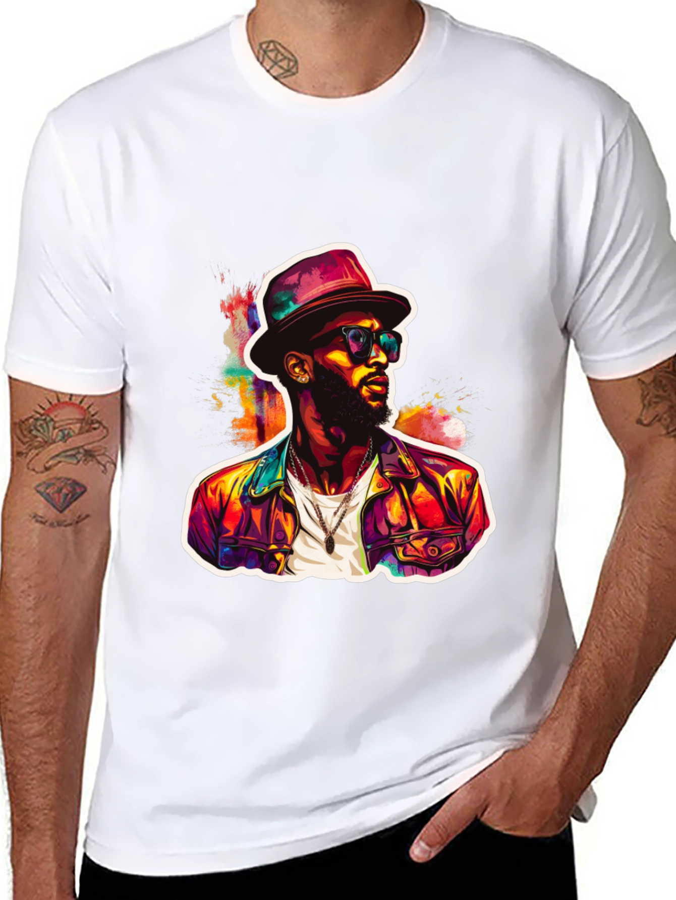 Black Cool Man Portrait Graphic Tee view 8