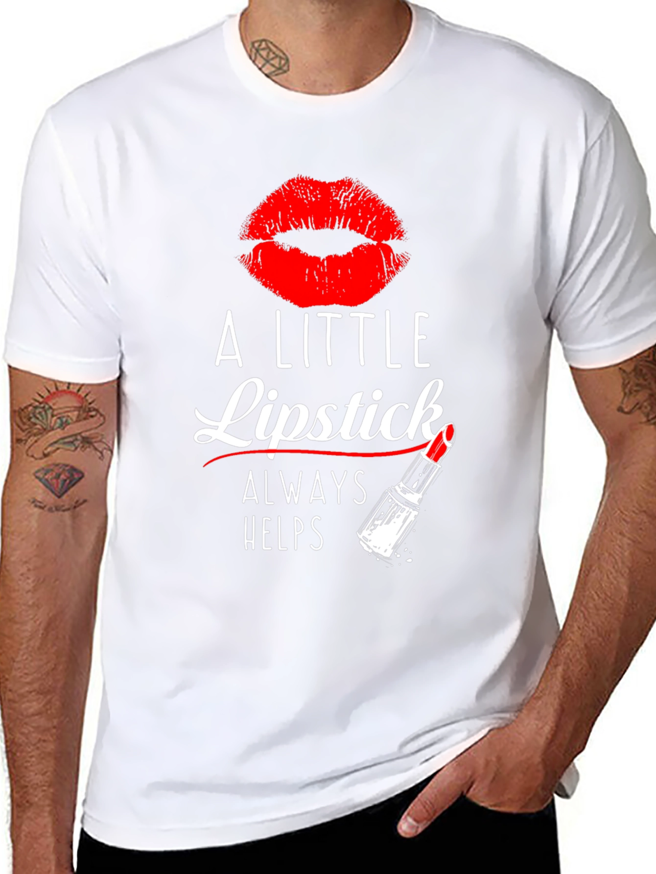 Black A Little Lipstick Always Helps T-Shirt view 8