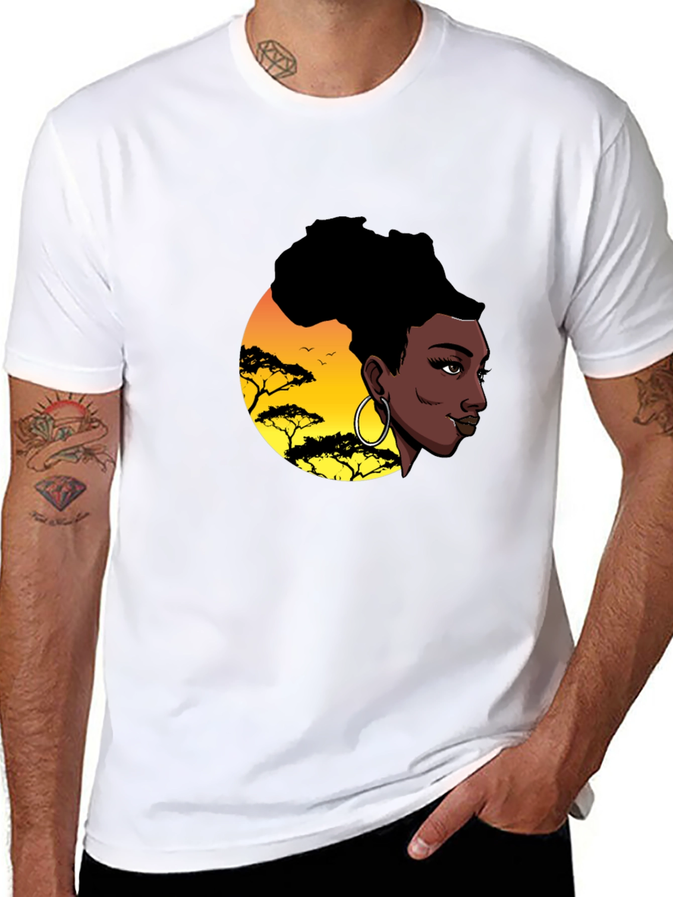 Black Stylish Black T-Shirt with African Sunset Graphic view 8