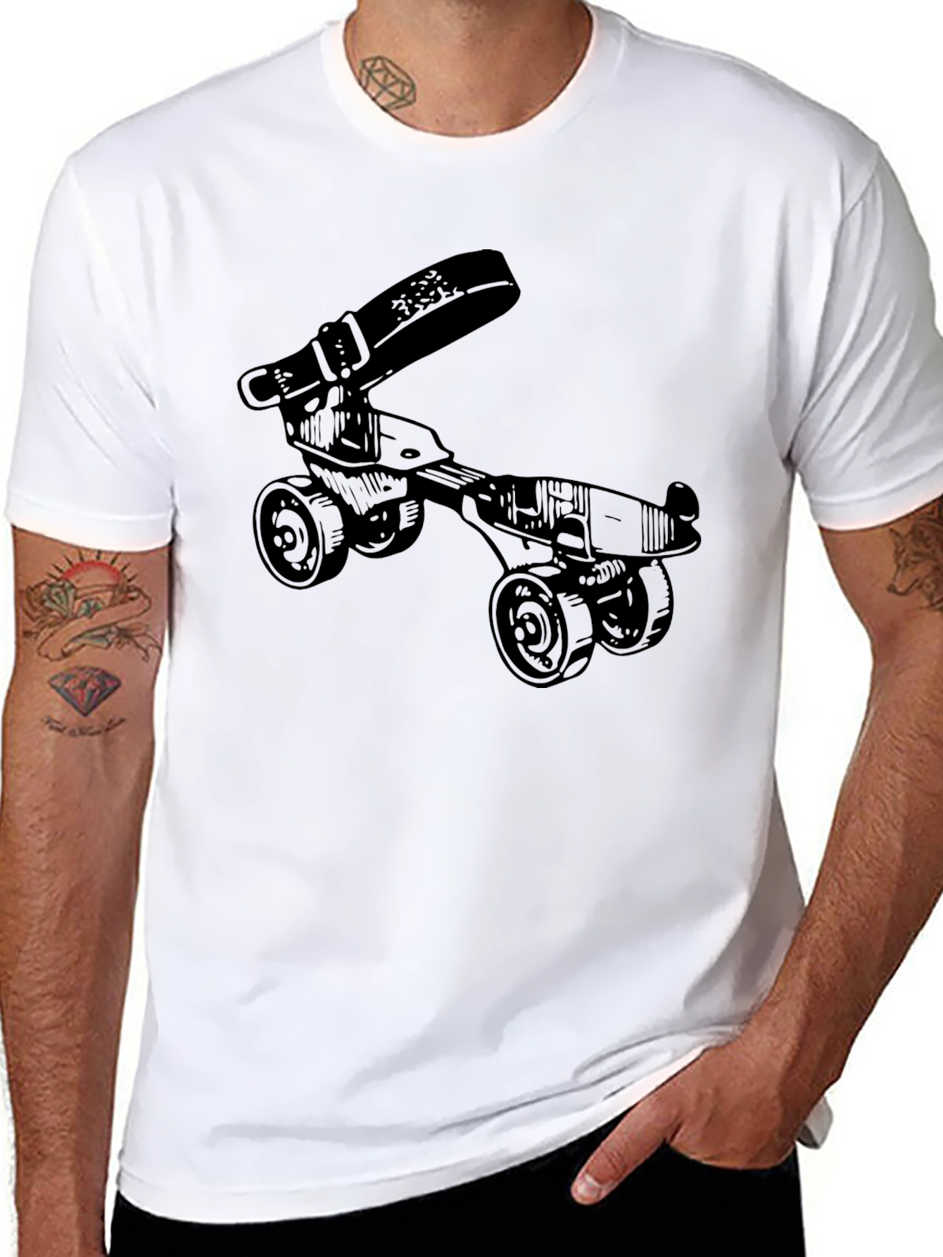 Black Novelty Roller Skate T-Shirt - Retro Style Black Tee view 8