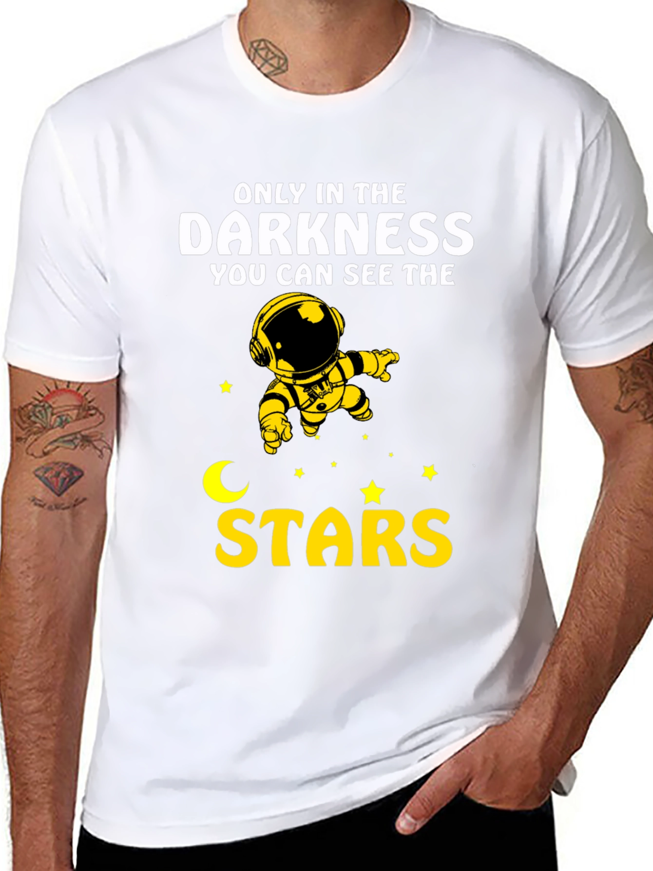 Black Darkness Stars Graphic T-Shirt - Astronaut Design view 8