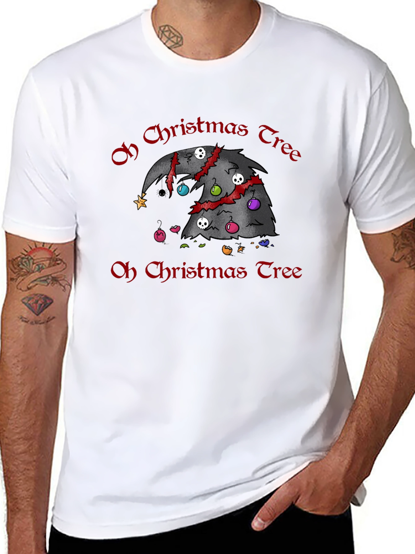 Black Gothic Christmas Tree T-Shirt - Horror Holiday Tee view 8