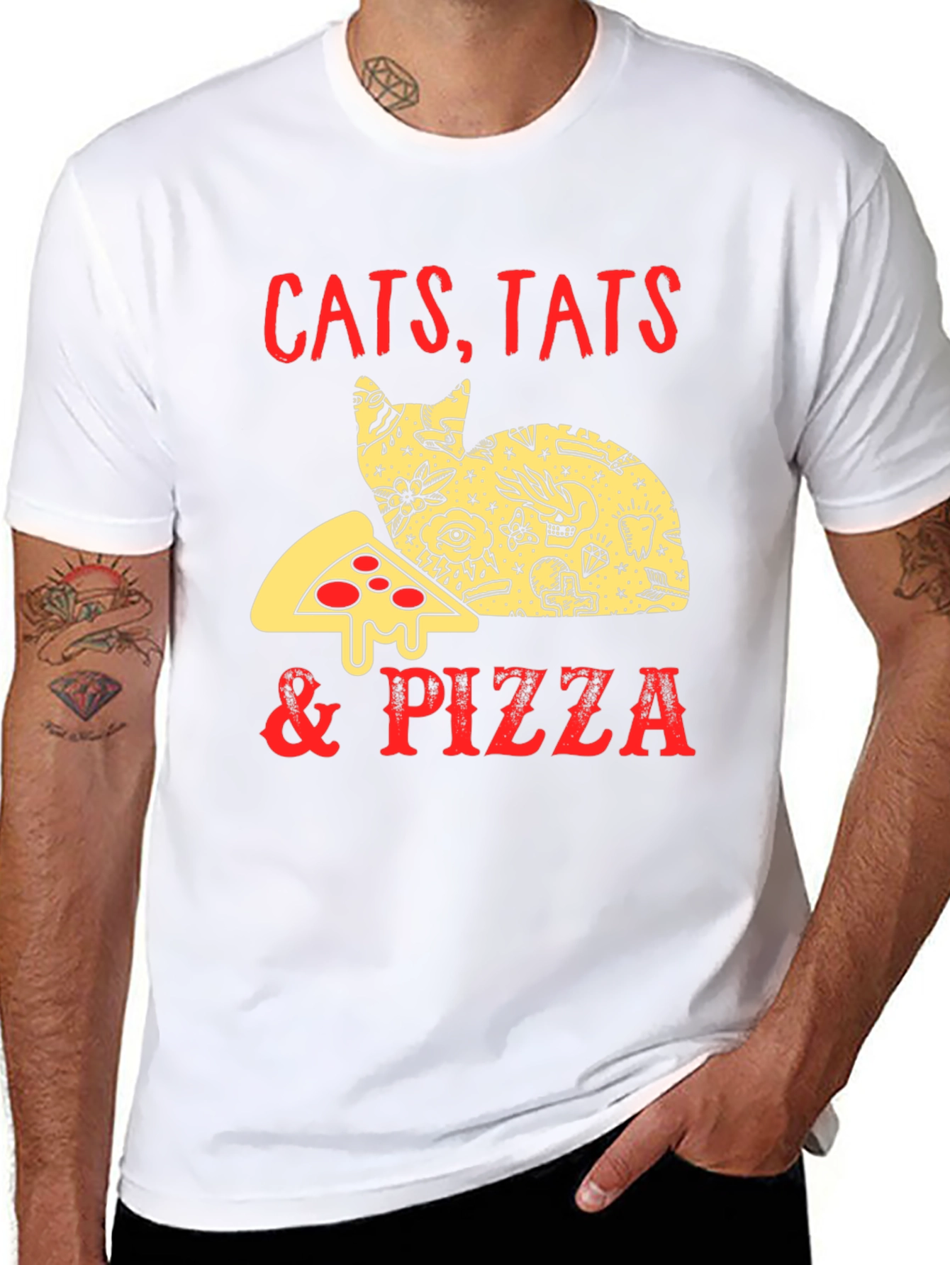 Black Cats Tats & Pizza Funny Graphic T-Shirt view 8