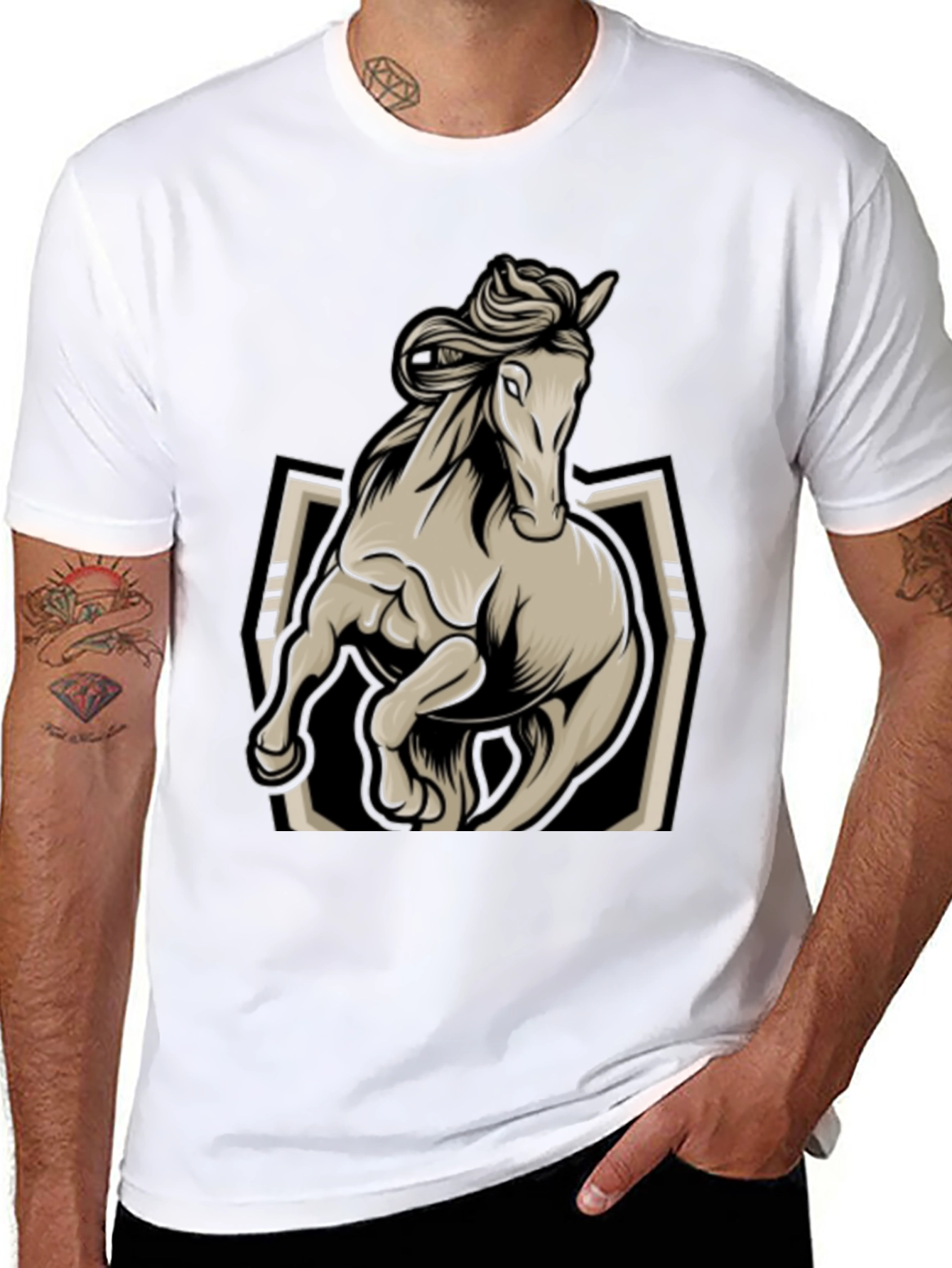 Black Horse Graphic Tee - Stylish Black Men's T-Shirt view 8