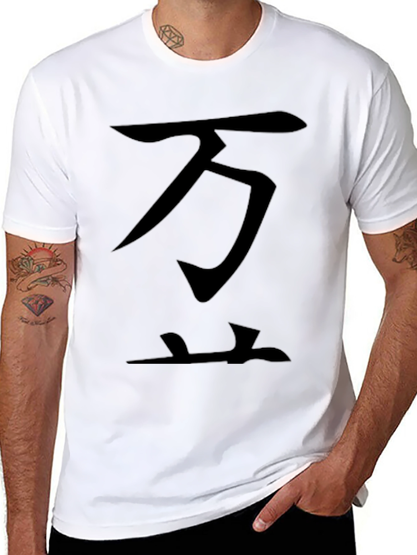 Black Black T-Shirt with Asian Character Design view 8