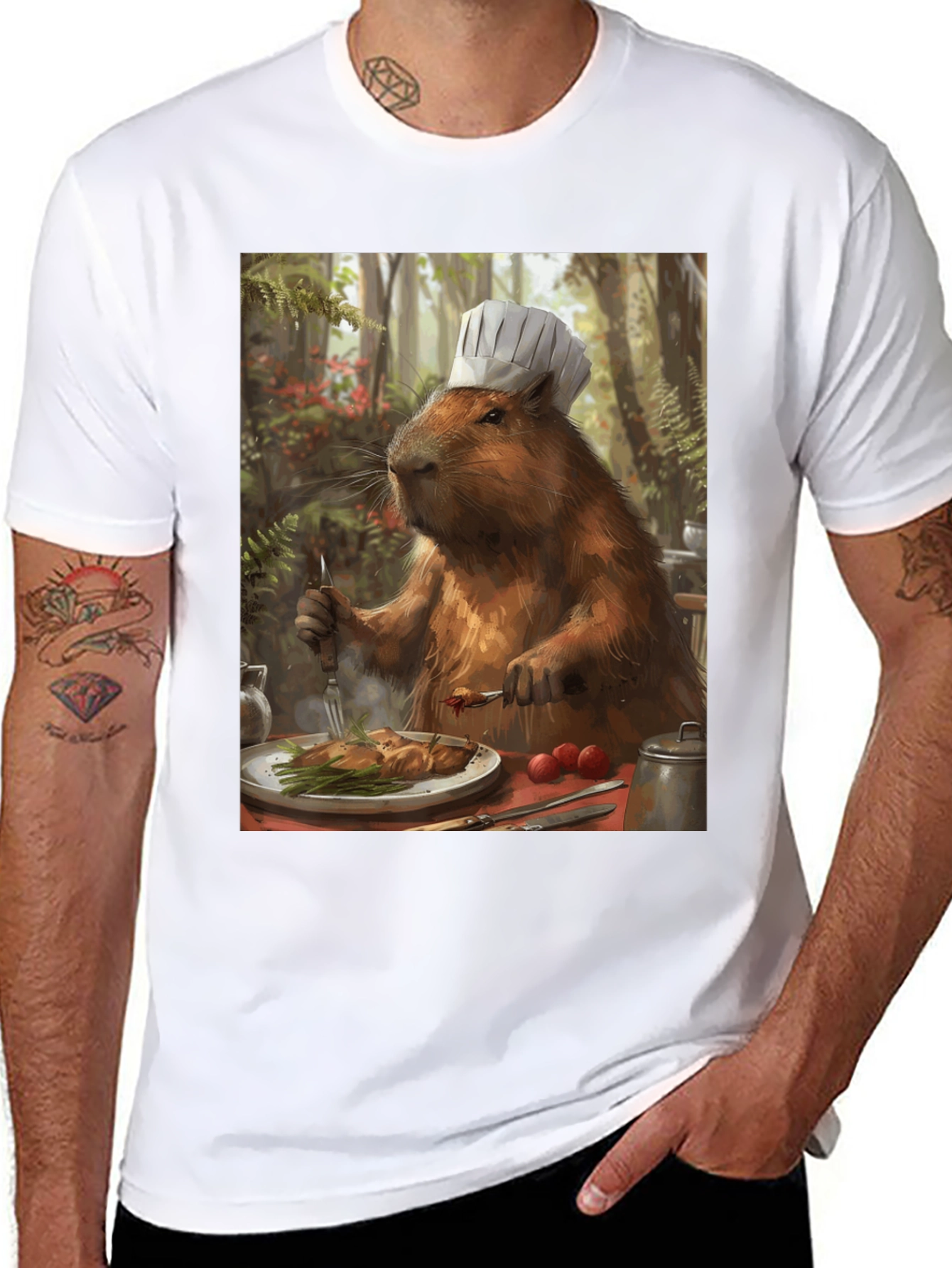 Black Chef Capybara T-Shirt - Humorous Animal Tee view 8