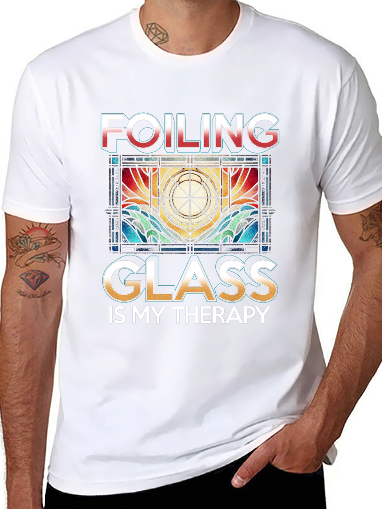 Black Foiling Glass Is My Therapy T-Shirt view 8