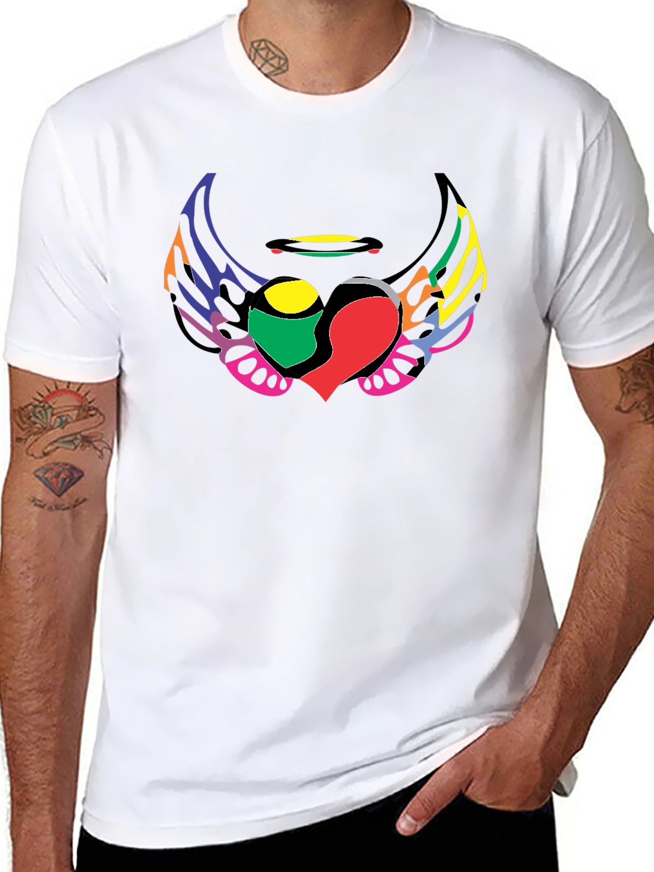 Black Colorful Wings Heart Graphic T-Shirt view 8