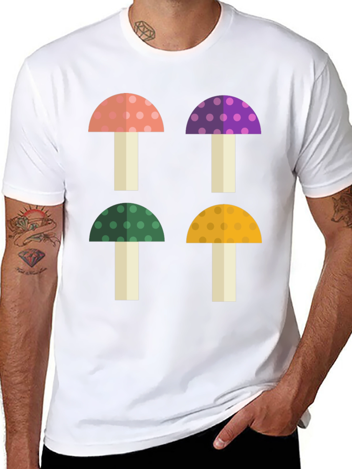 Black Funky Mushroom Graphic Tee - Novelty Shirt view 8