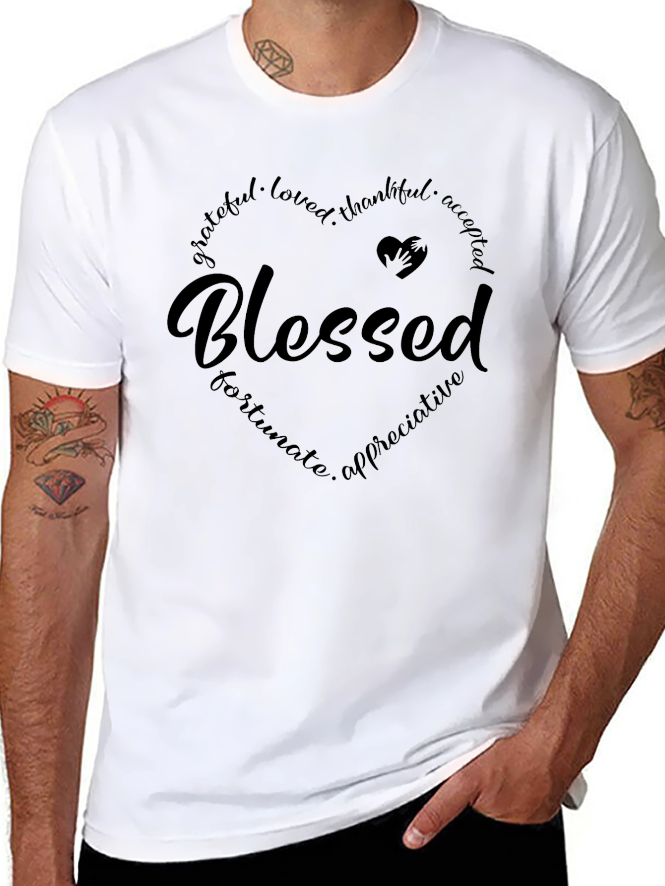 Black Blessed Heart Graphic Tee - Soft Cotton Blend T-Shirt view 8