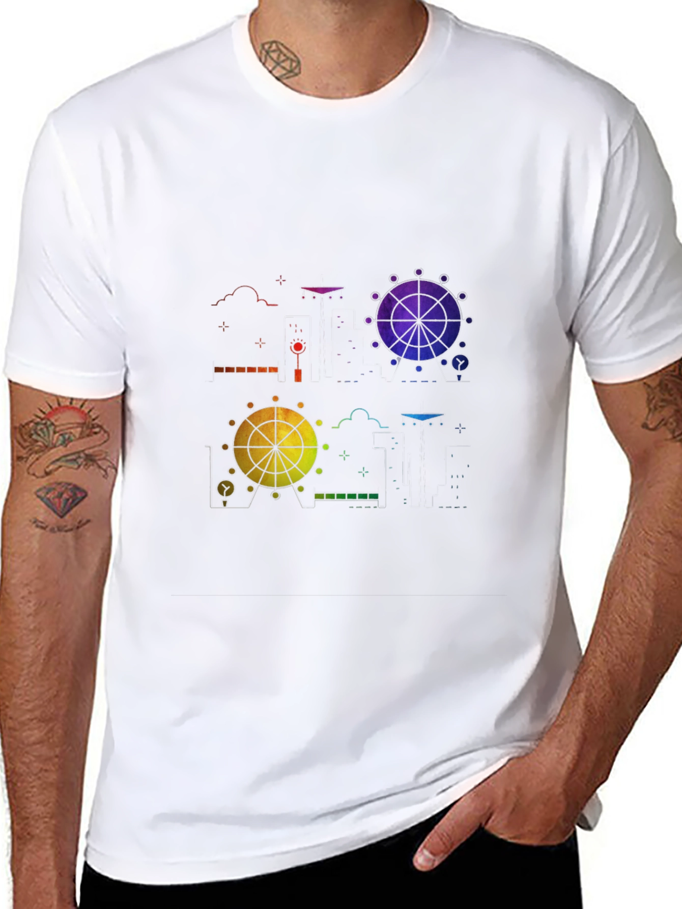 Black Rainbow Ferris Wheel Graphic Tee - Black view 8