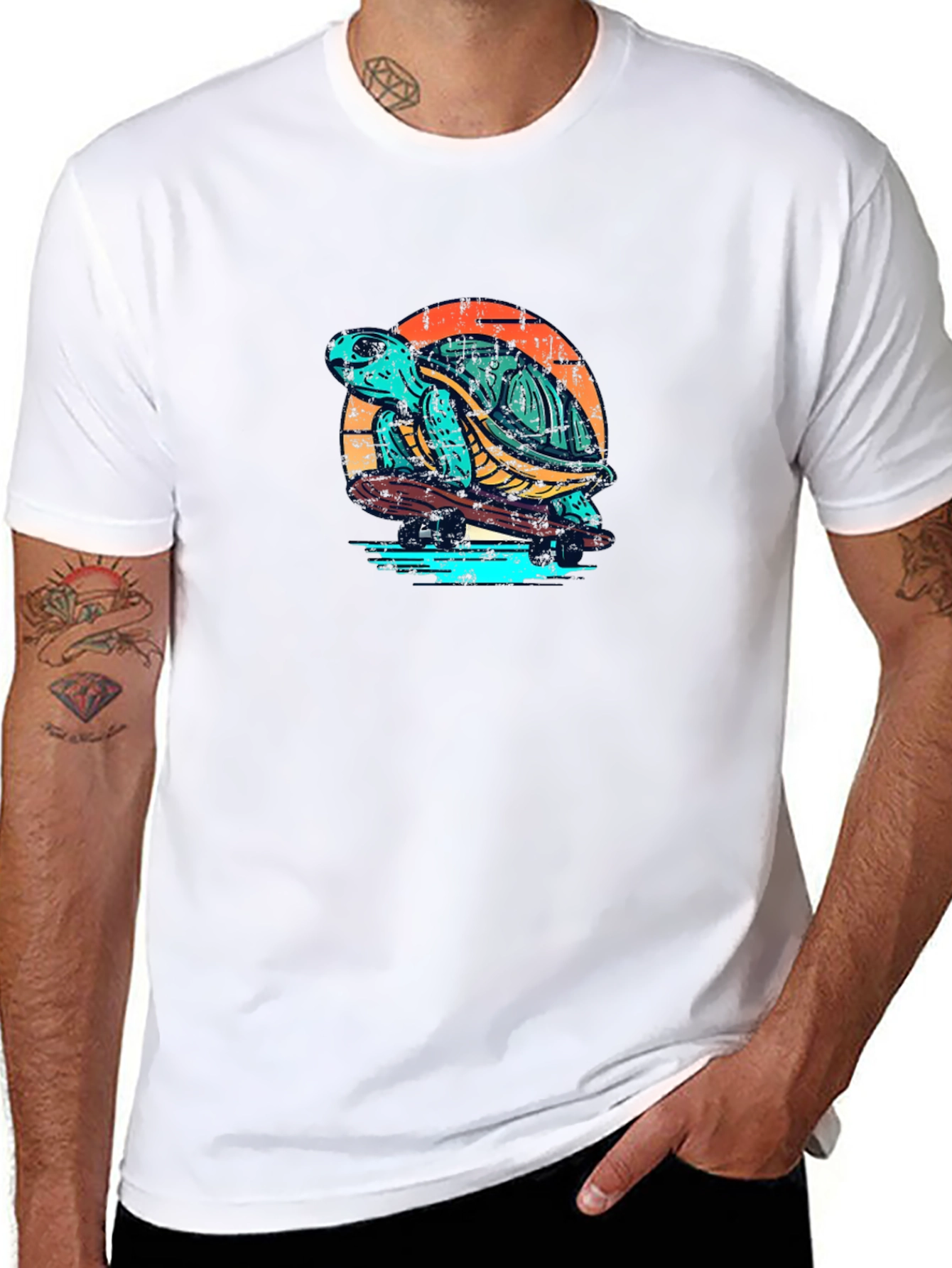Black Skateboarding Turtle Graphic Tee - Black view 8
