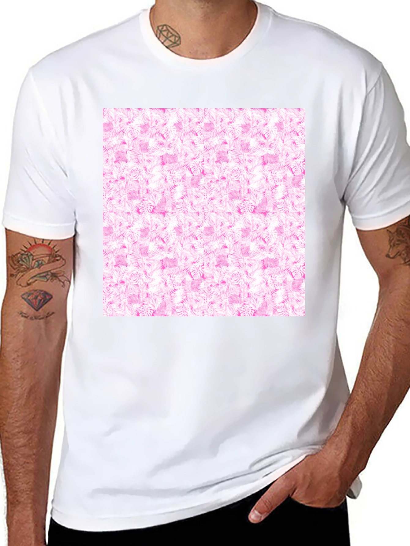 Black Black Tee with Pink Floral Pattern view 8