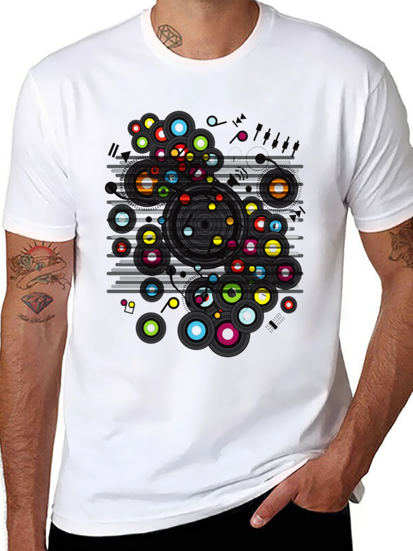 Black Abstract Circles Graphic T-Shirt - Modern Art Tee view 8