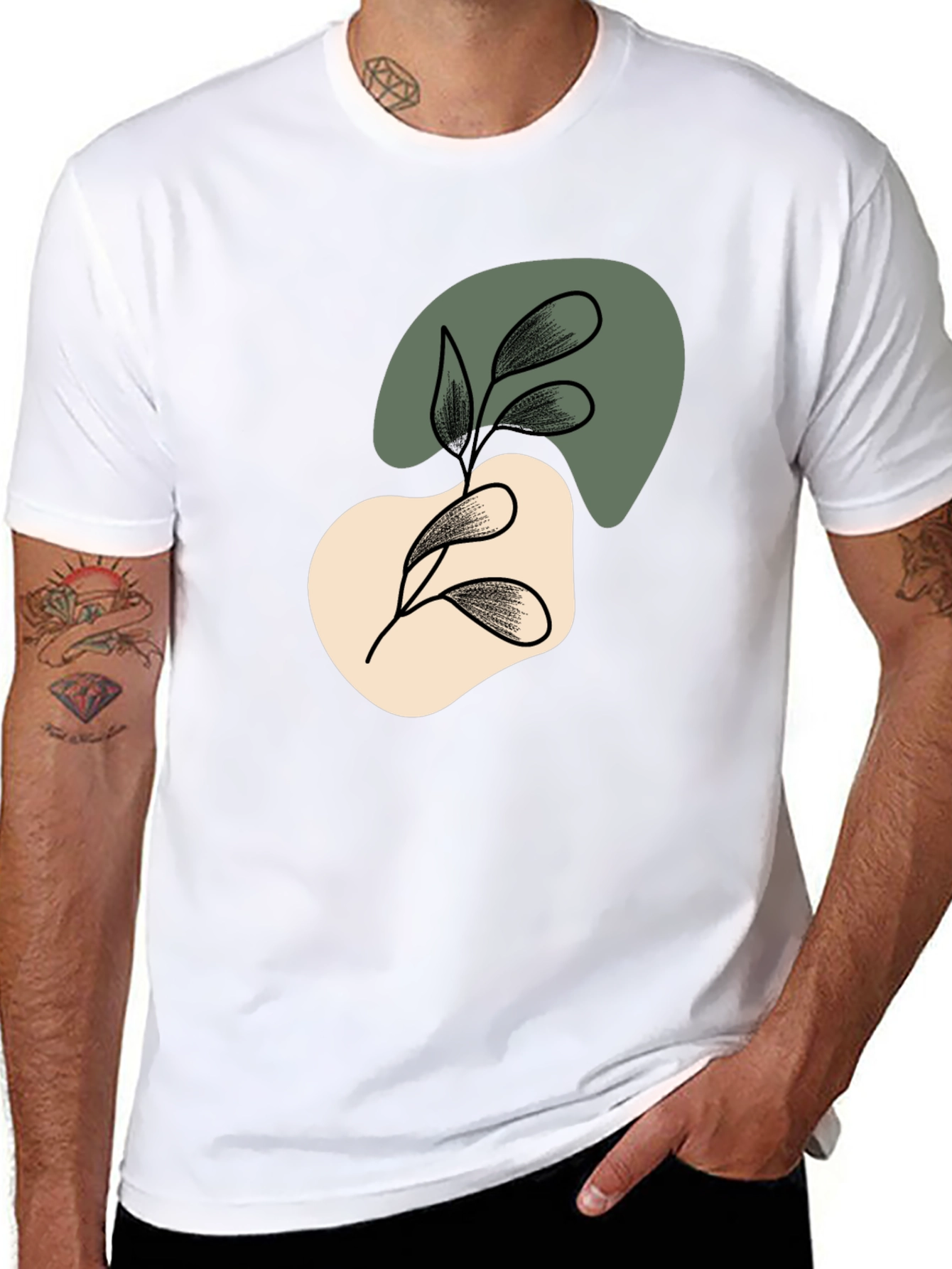 Abstract Leaf Graphic Black T-Shirt - 8