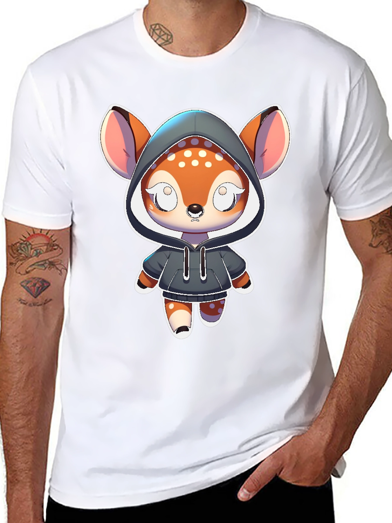 Black Cute Cartoon Deer Hoodie T-Shirt view 8
