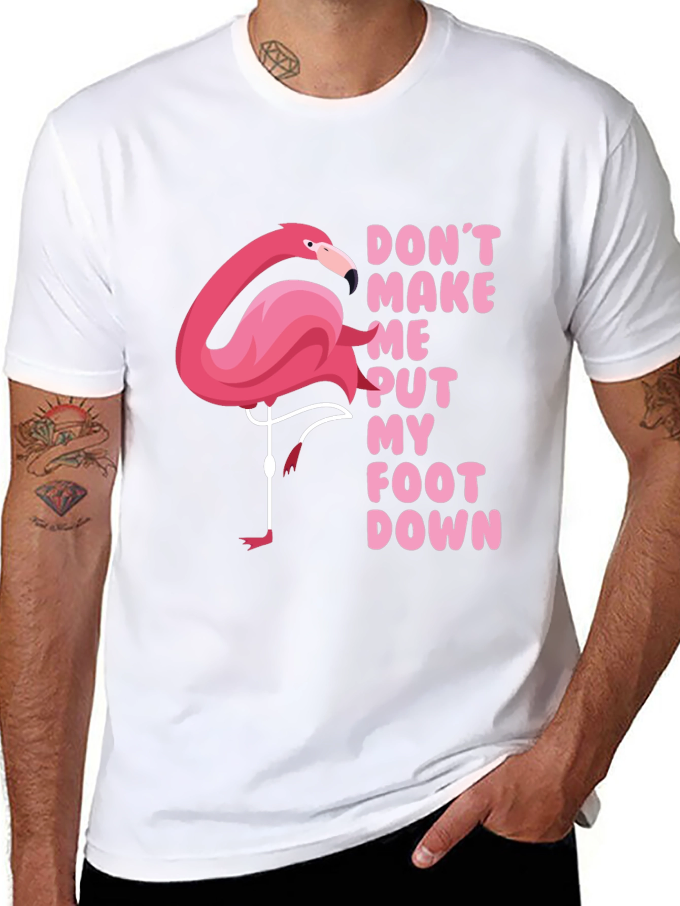 Black Funny Flamingo T-Shirt: Don't Make Me Put My Foot Down view 8
