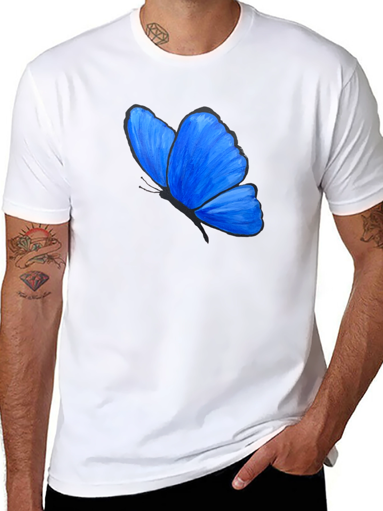 Black Blue Butterfly Graphic T-Shirt - Unisex view 8