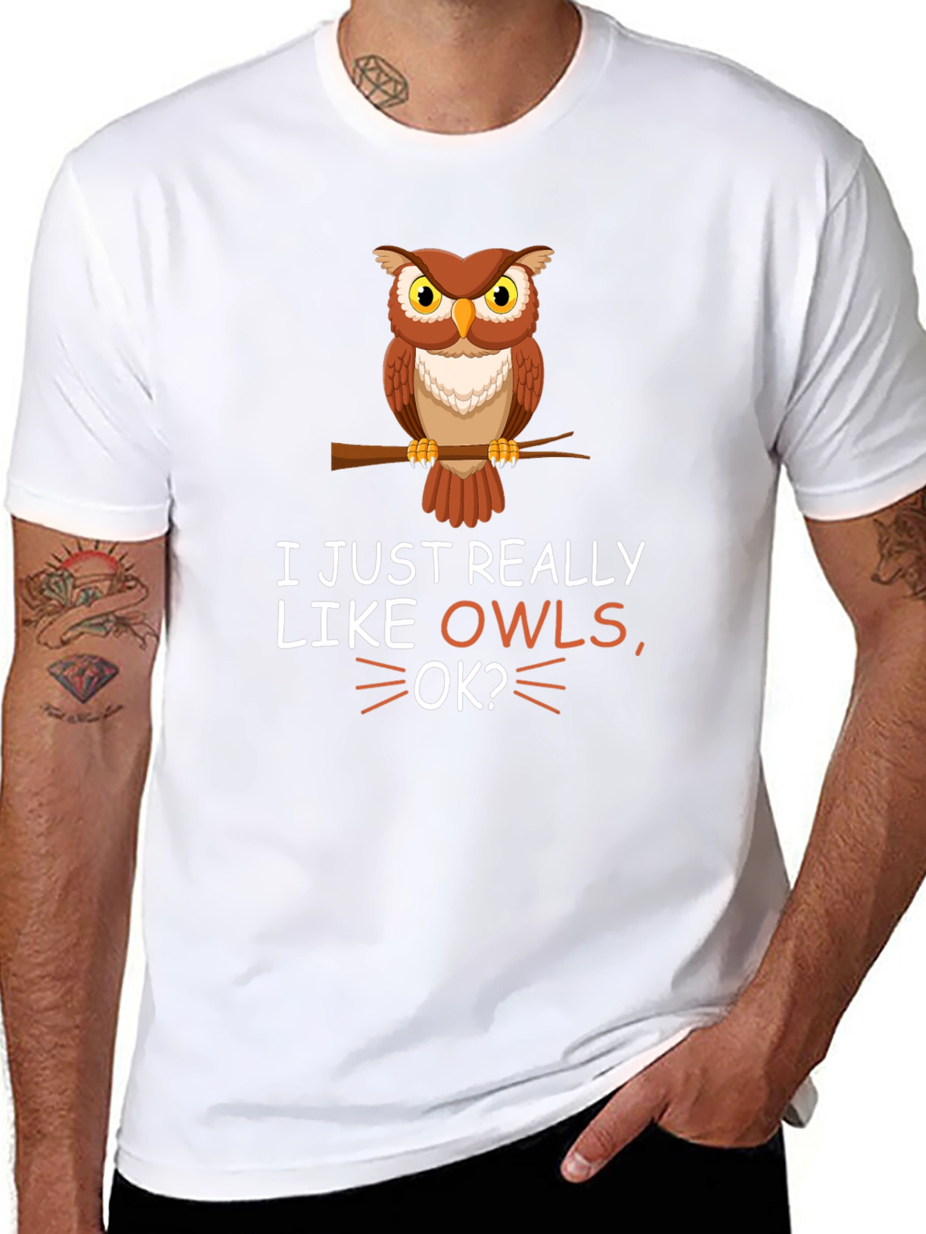 Black I Just Really Like Owls OK? T-Shirt view 8