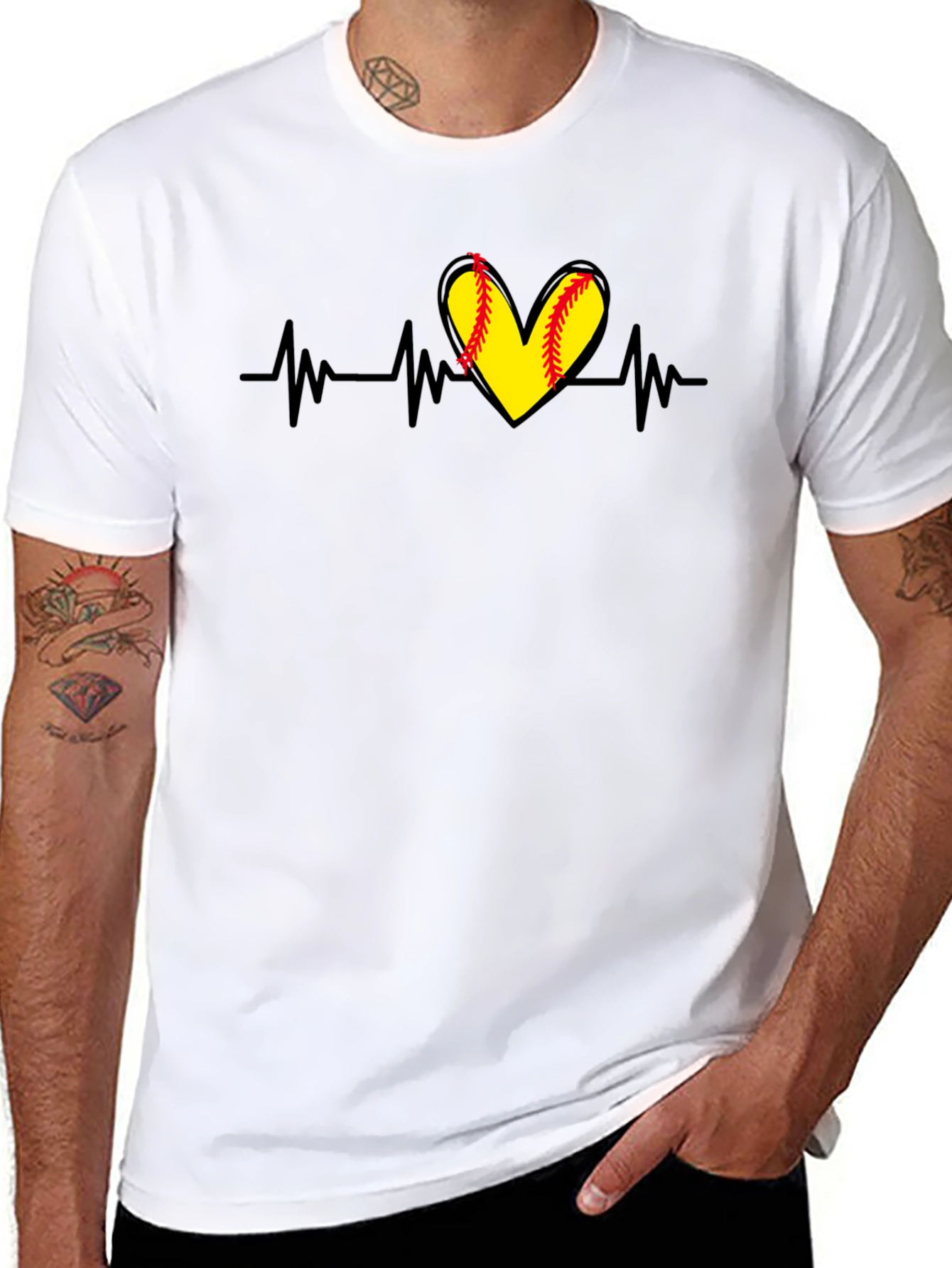 Black Softball Heartbeat T-Shirt - Black view 8