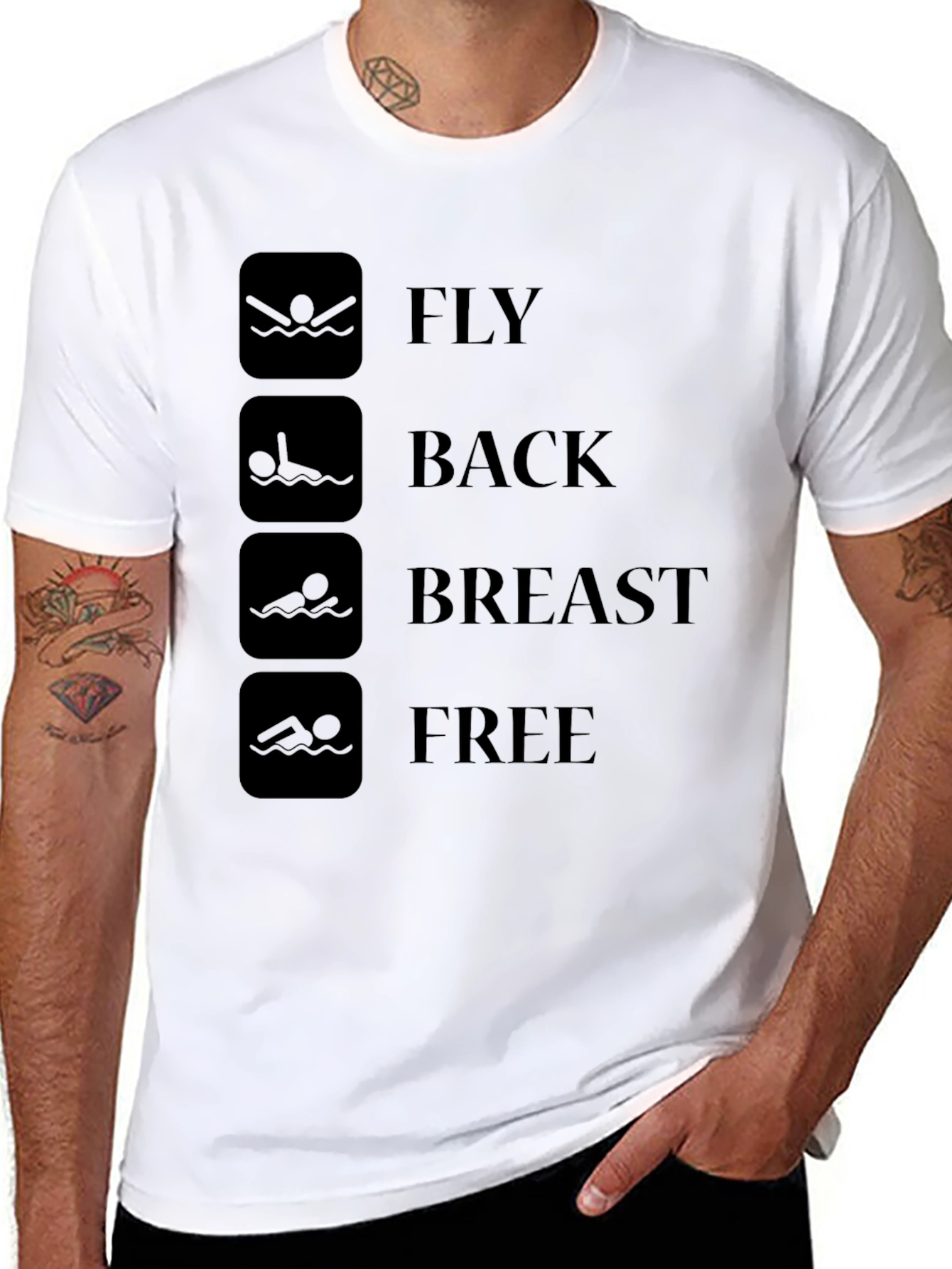 Black Swim Stroke Style T-Shirt - Fly Back Breast Free - Black view 8