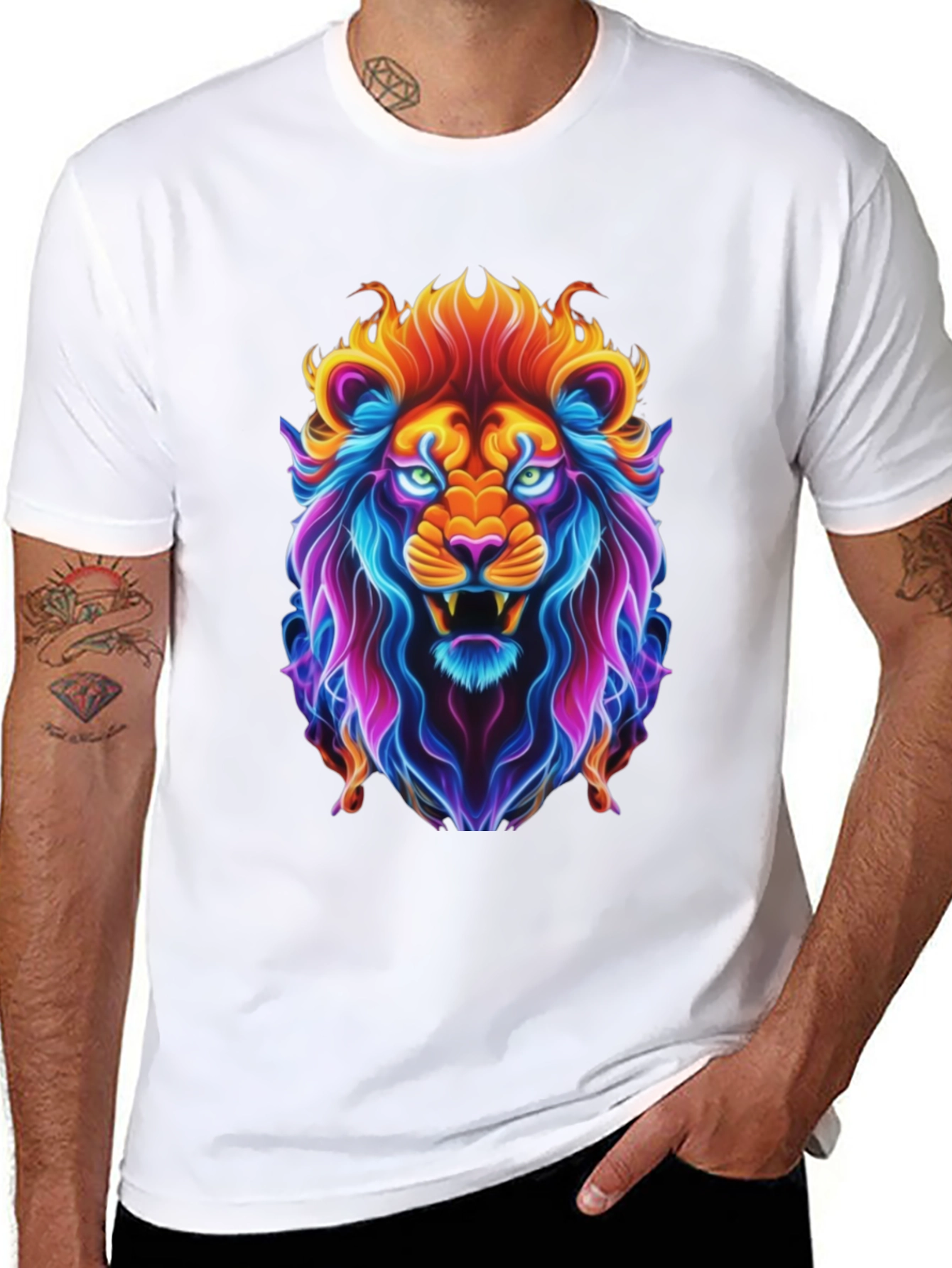 Black Neon Lion Graphic Tee - Bold Animal Print view 8