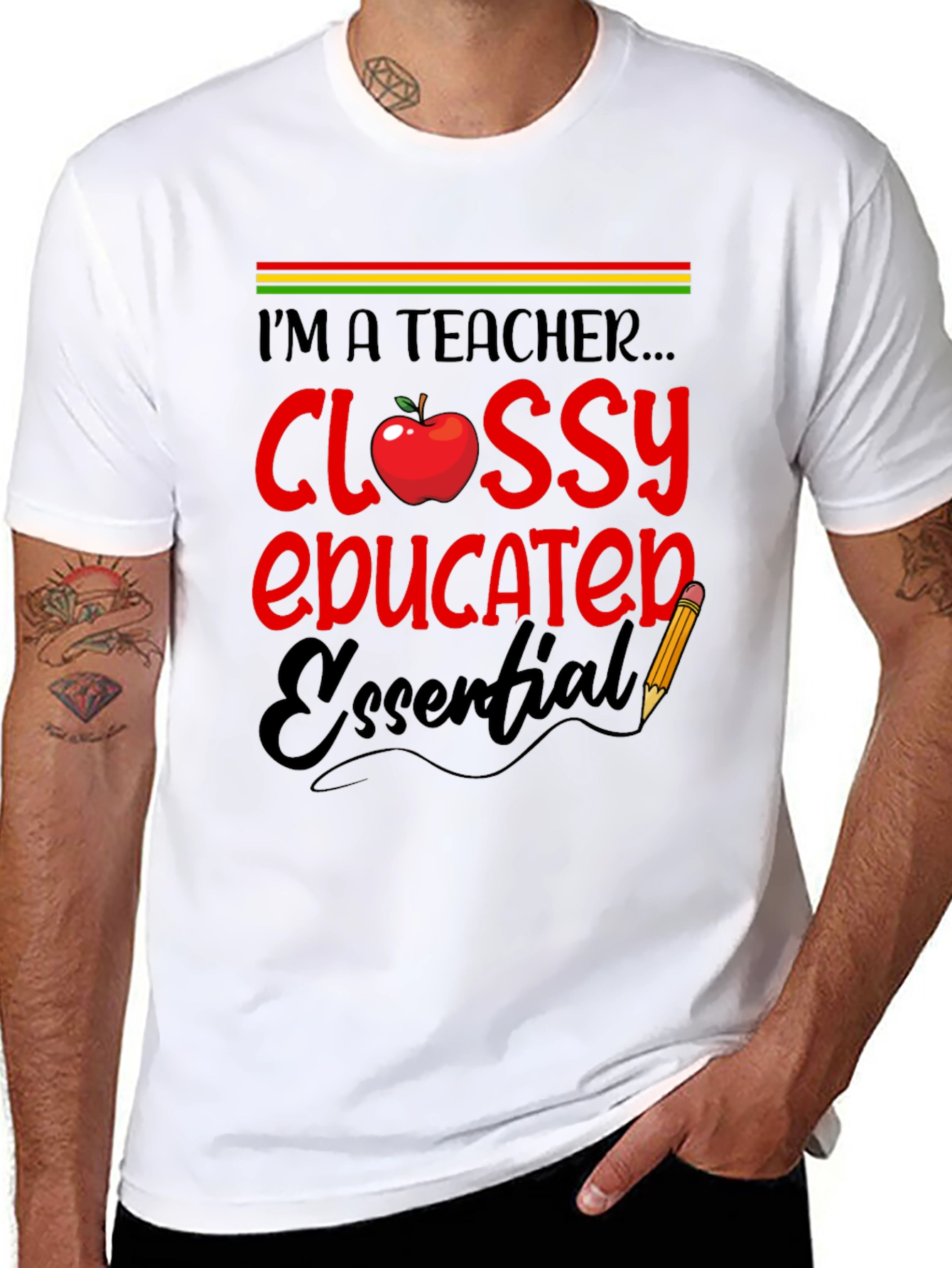 Black Teacher Glossy Educated Essential T-Shirt view 8
