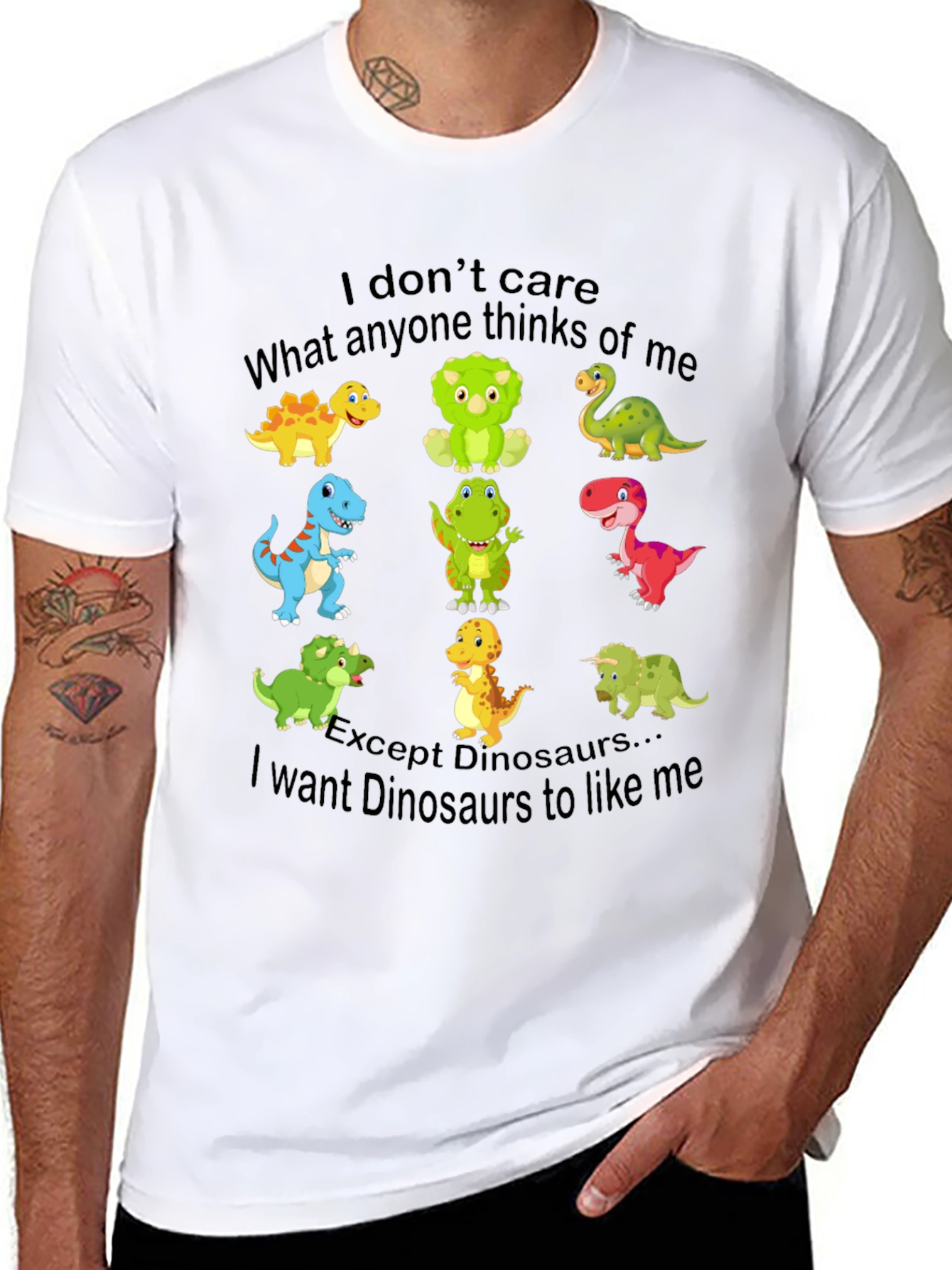 Black Funny Dinosaur Graphic T-Shirt - I Don't Care, Dinosaurs Like Me view 8