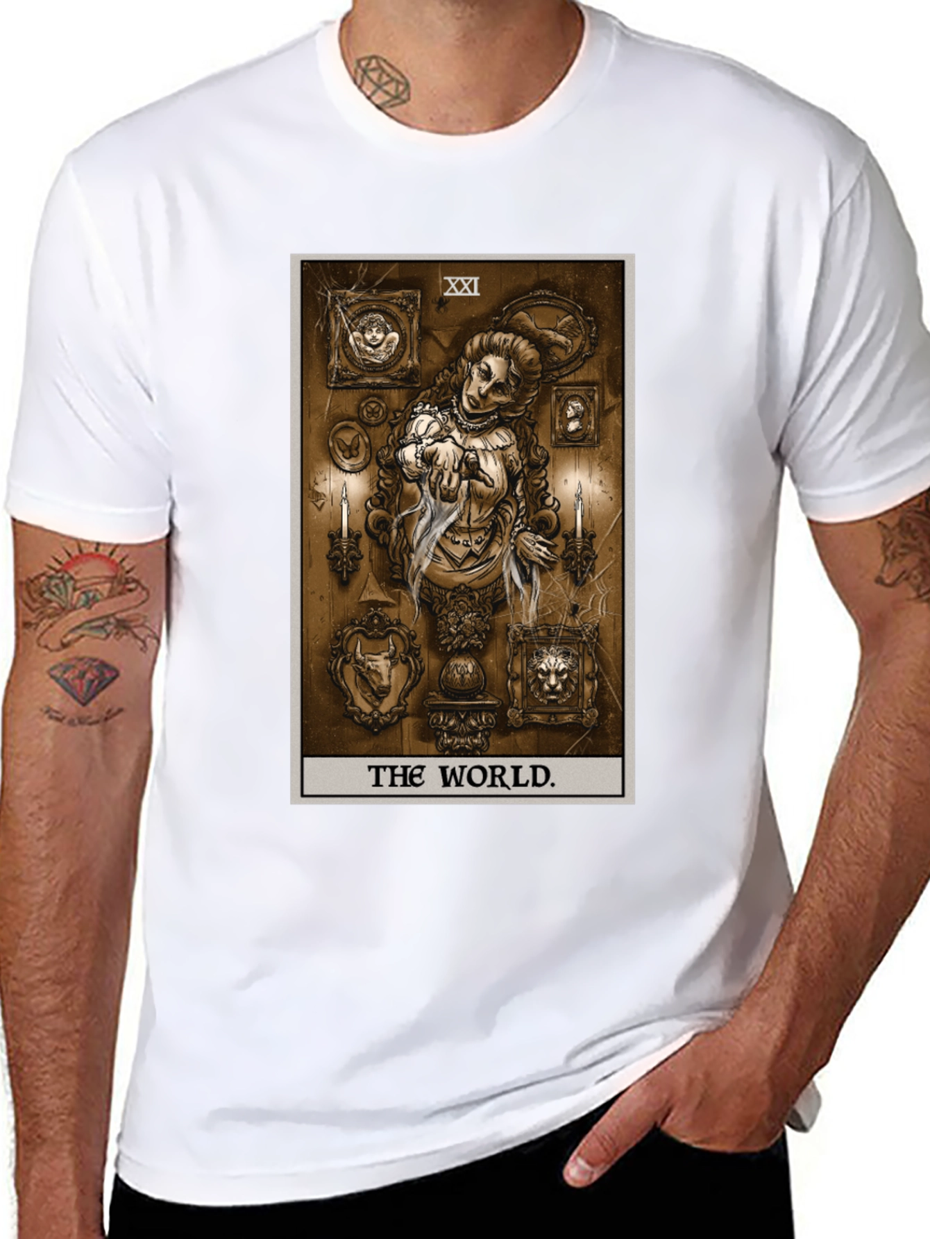 Black The World Tarot Card Black T-Shirt view 8