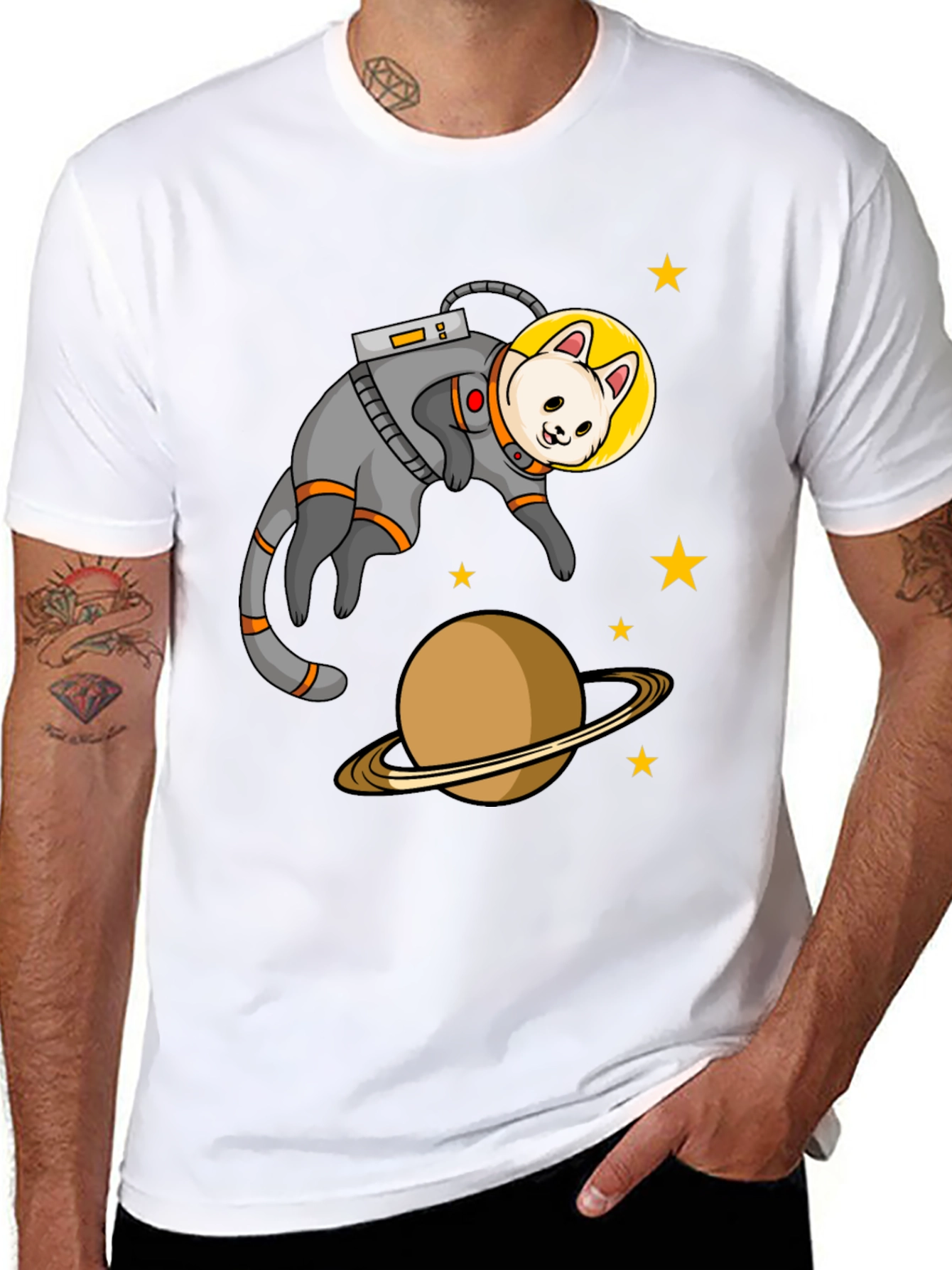 Black Astronaut Cat Black T-Shirt view 8