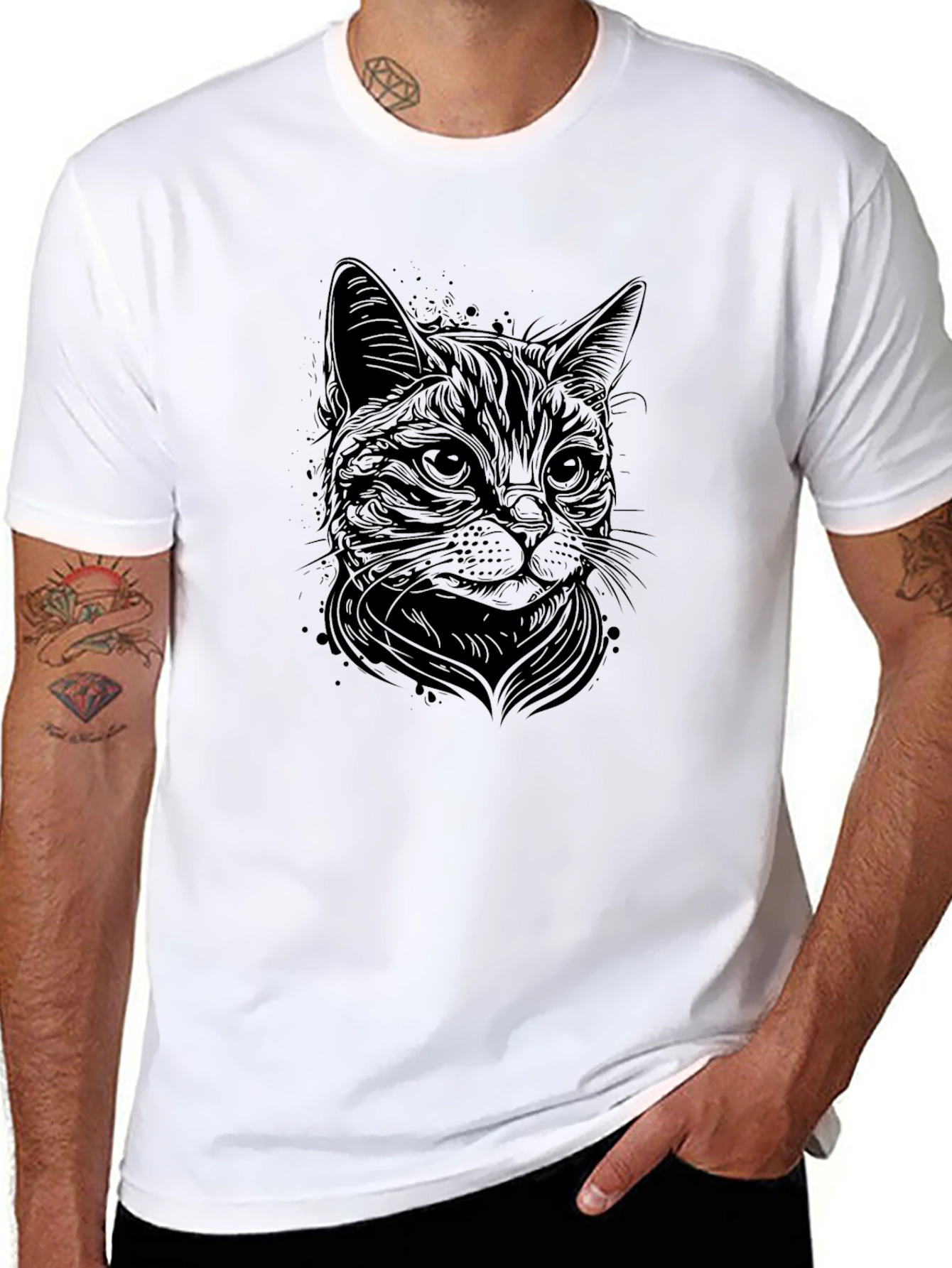 Black Black Cat Graphic T-Shirt - Men's Crew Neck view 8