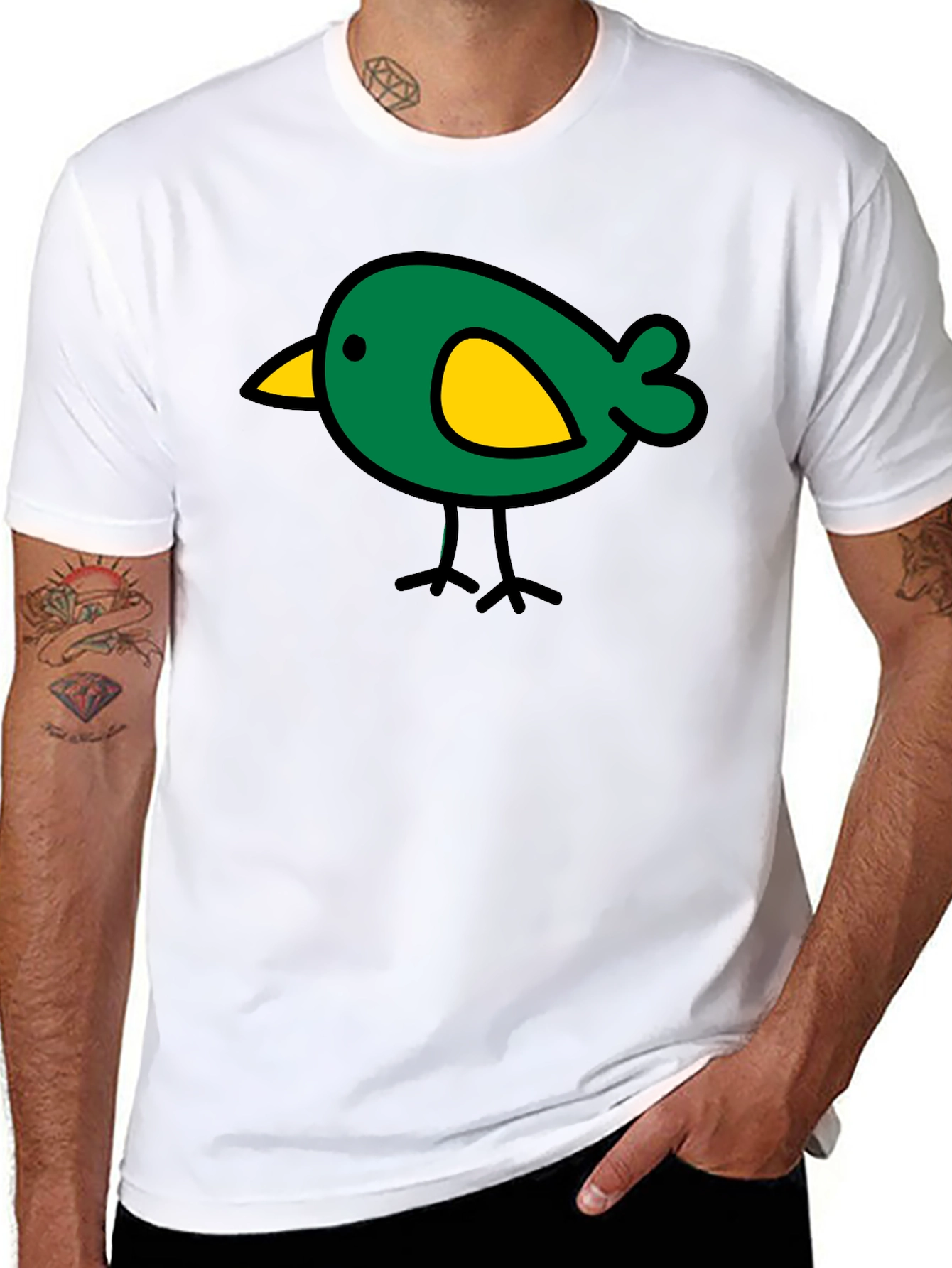 Black Cute Bird Graphic Tee - Black Cotton Casual T-Shirt view 8