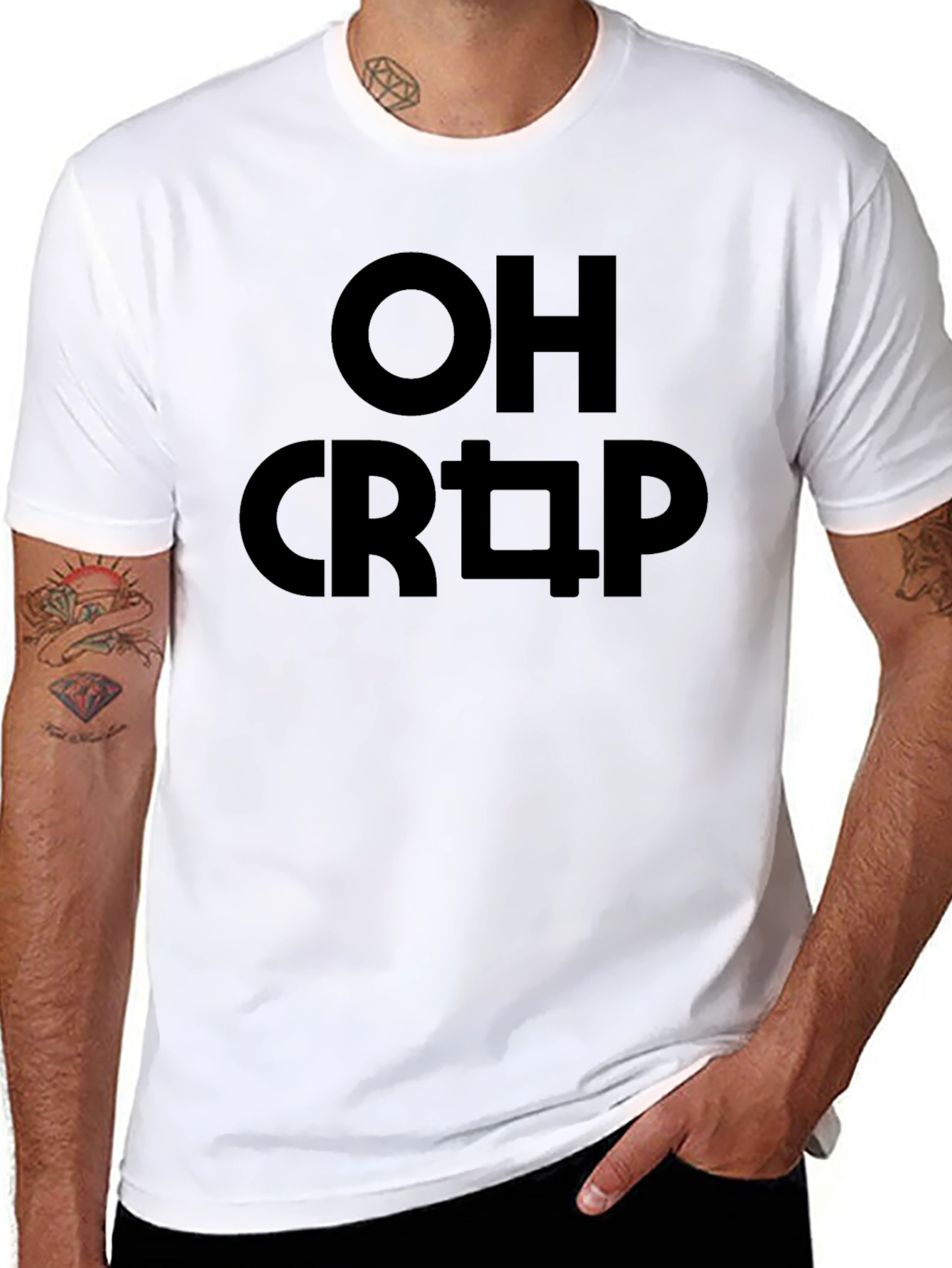 Black OH CRAP Funny Graphic Tee - Black Cotton T-Shirt view 8