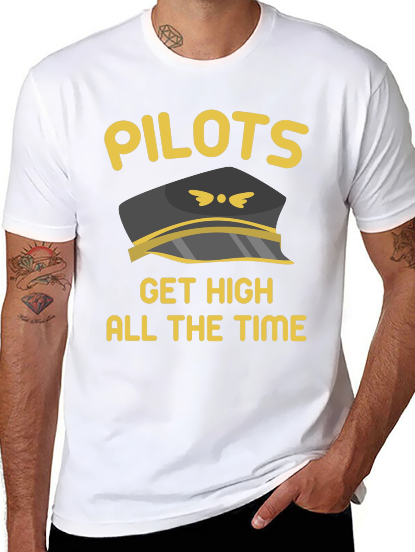 Black Pilots Get High T-Shirt Black Crew Neck Novelty Graphic Tee view 8