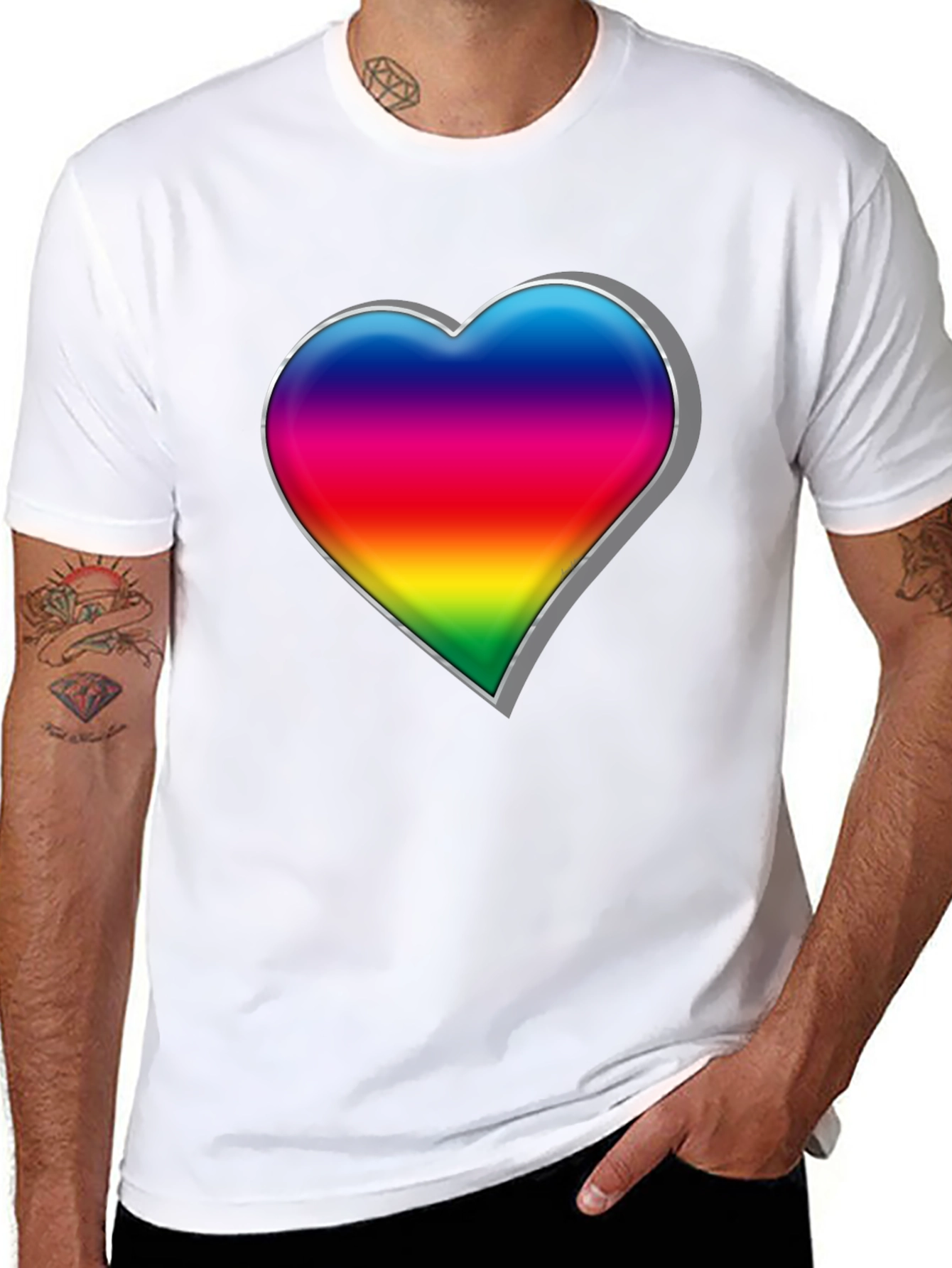 Black Rainbow Heart Graphic Tee - Black Cotton Blend Shirt view 8