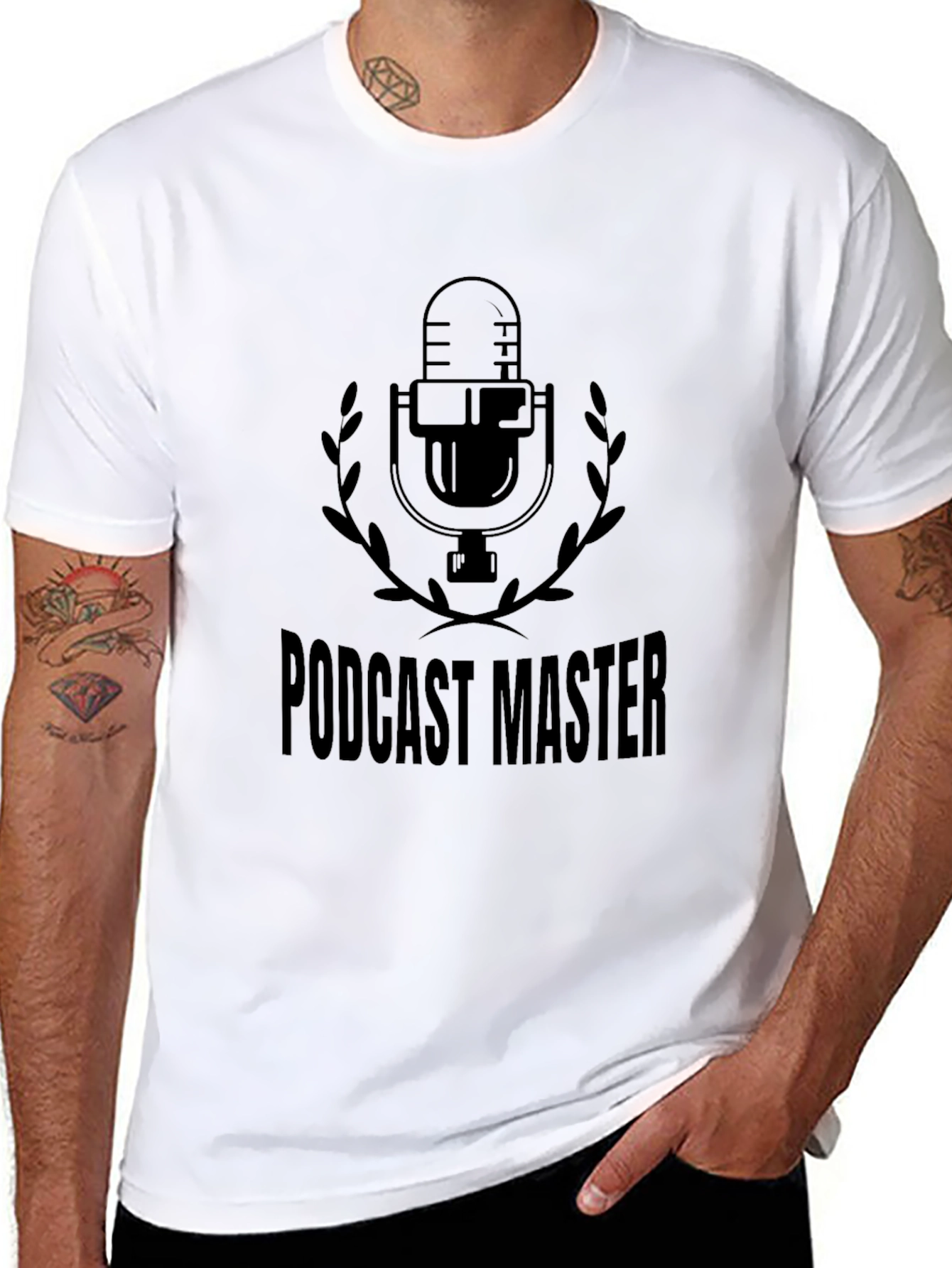 Black Podcast Master Black T-Shirt - Microphone Design view 8