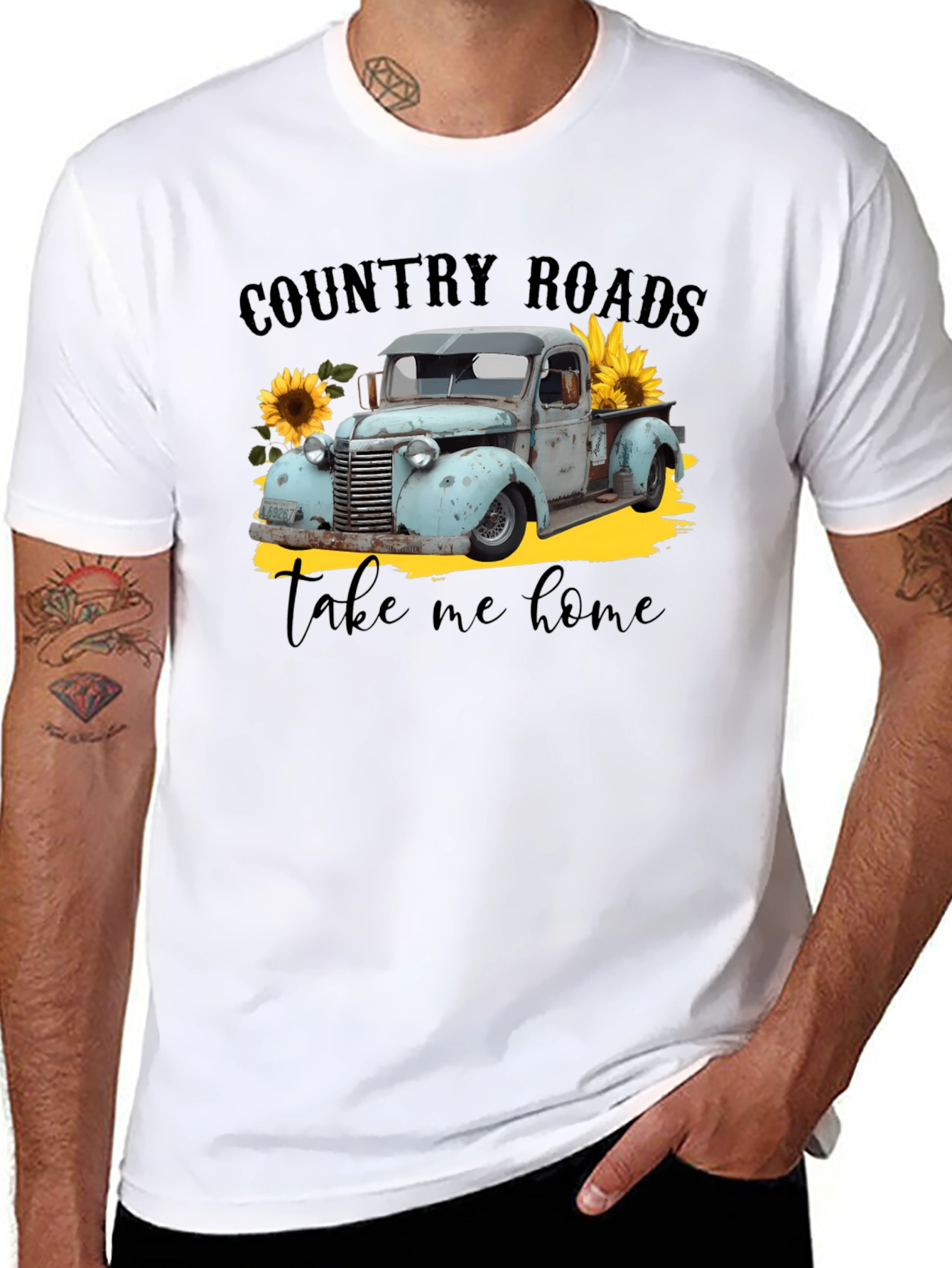Country Roads Take Me Home Black Graphic Tee - 8