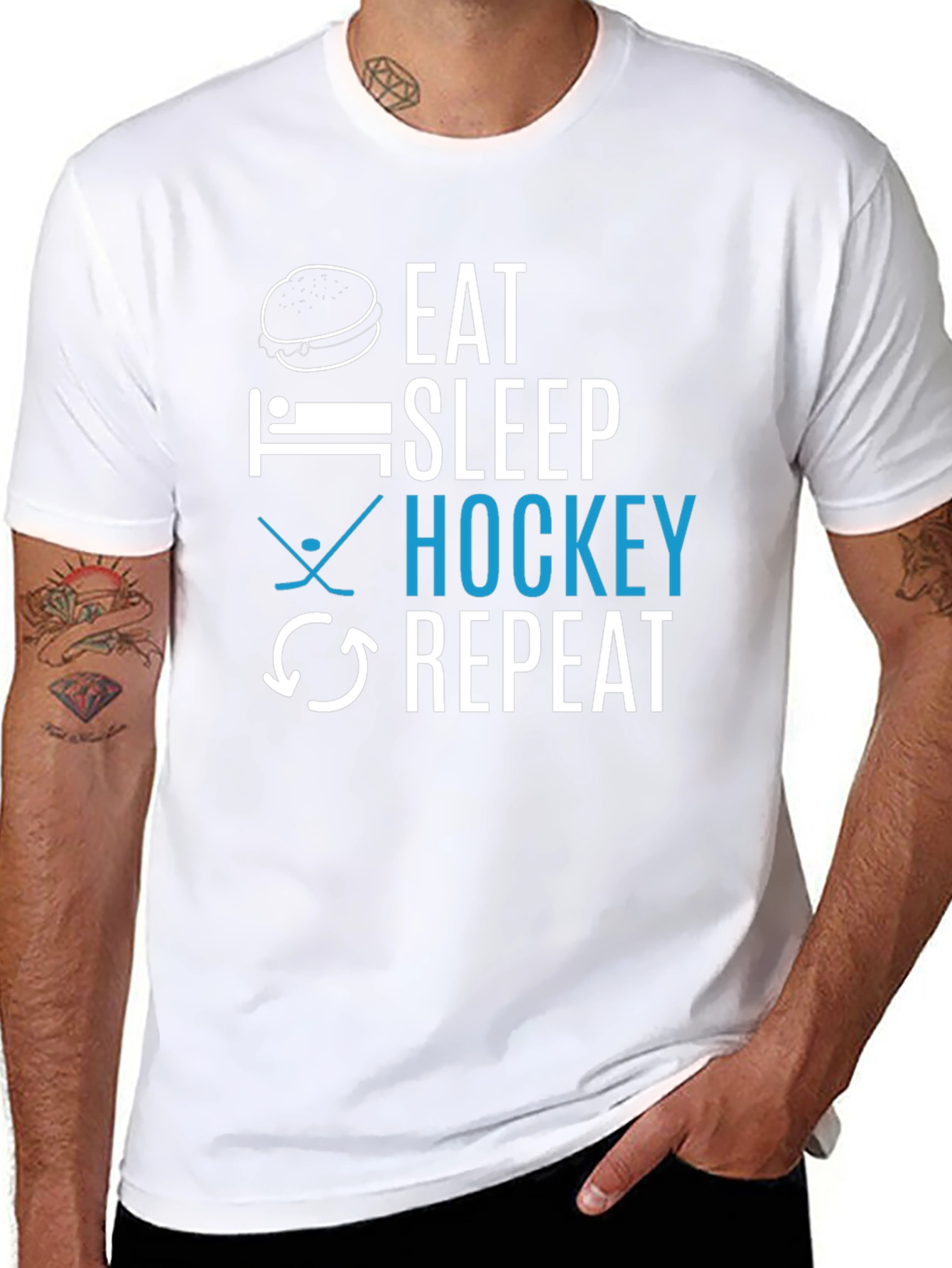 Black Eat Sleep Hockey Repeat Graphic Tee view 8