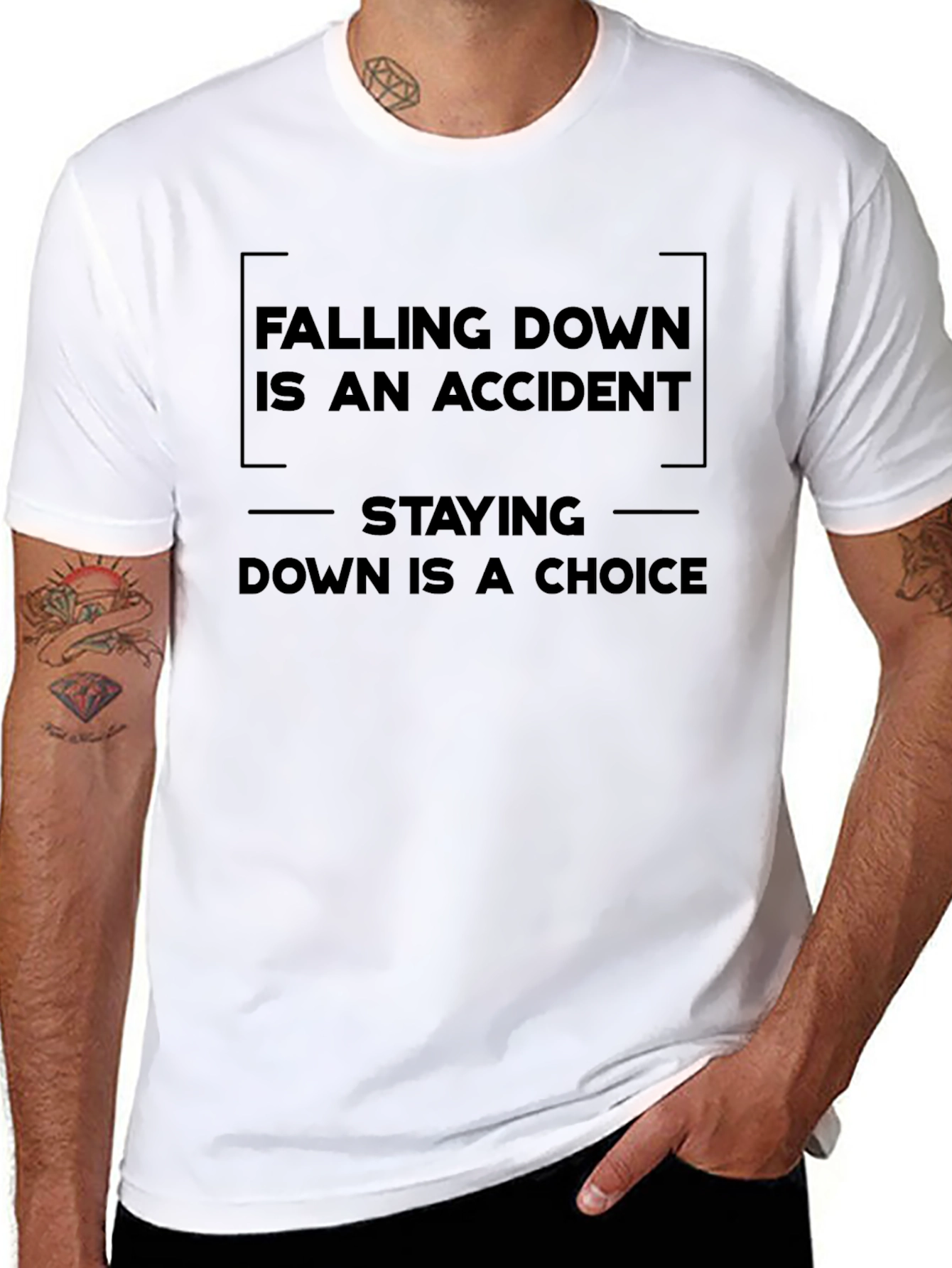 Black Motivational T-Shirt: Falling Down Is An Accident view 8