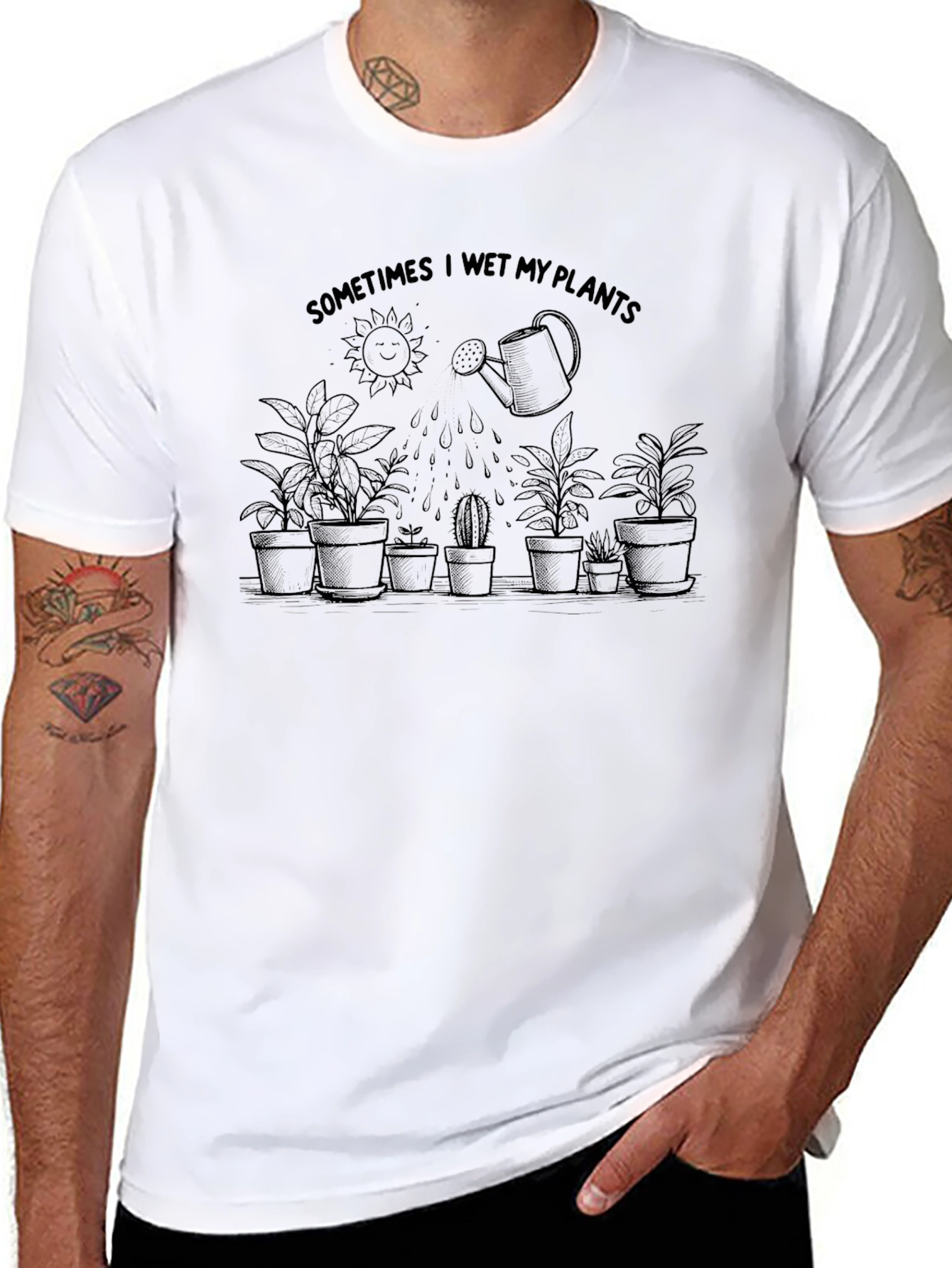 Black Sometimes I Wet My Plants T-Shirt view 8
